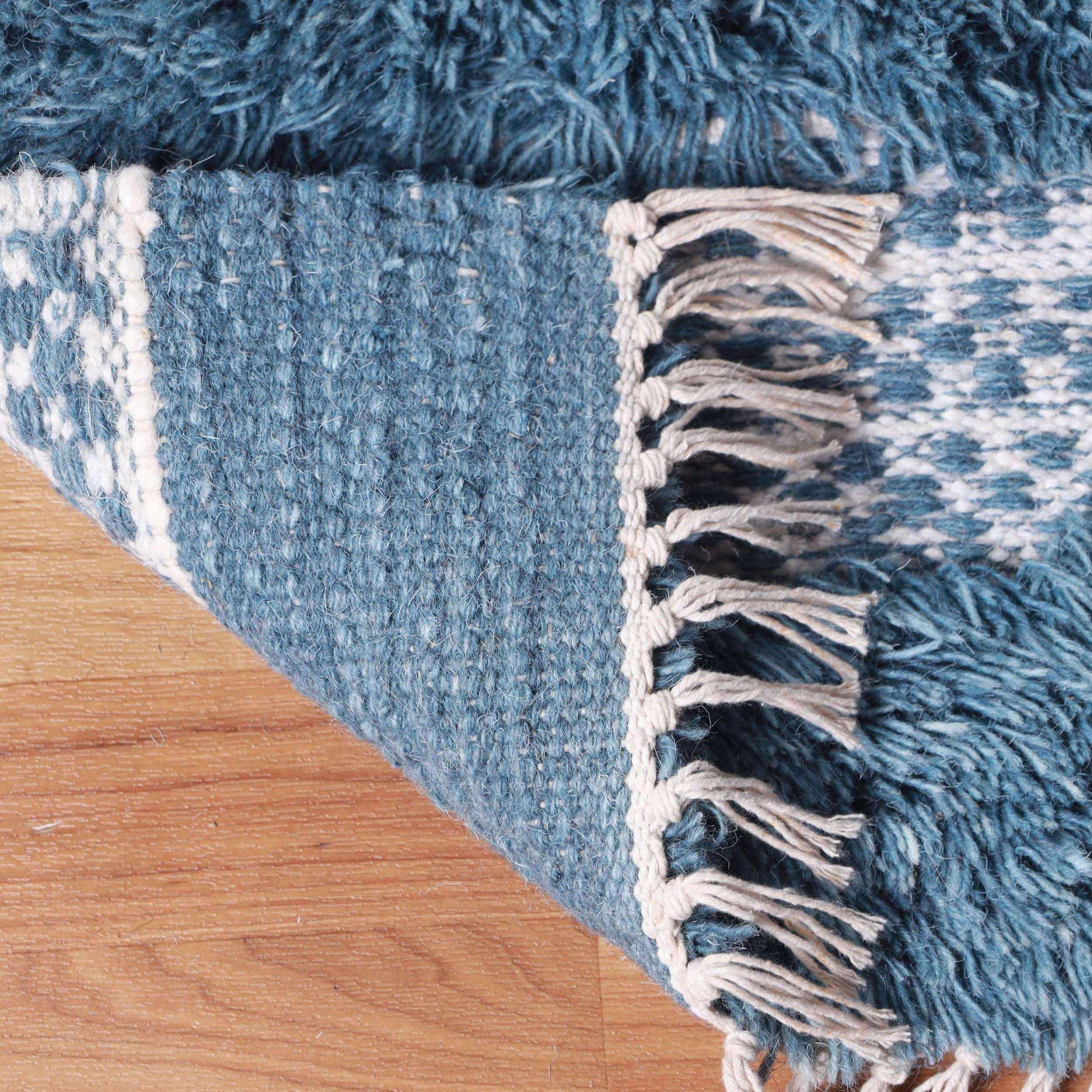 Farmhouse Wool Geometric Stripe Fringe Indoor Area or Runner Rug