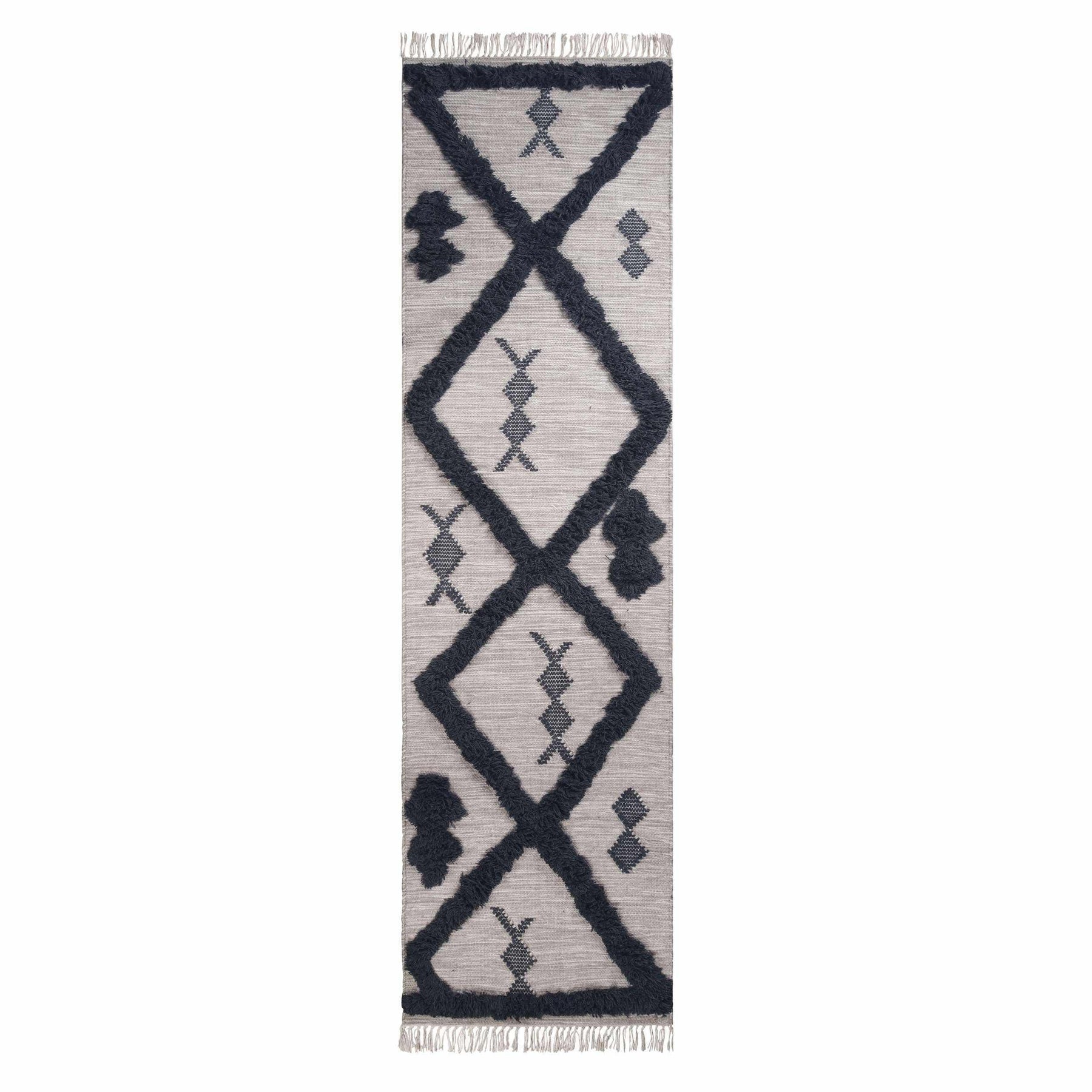 Wakana Southwestern Wool Abstract Line Geometric Fringe Area Rug
