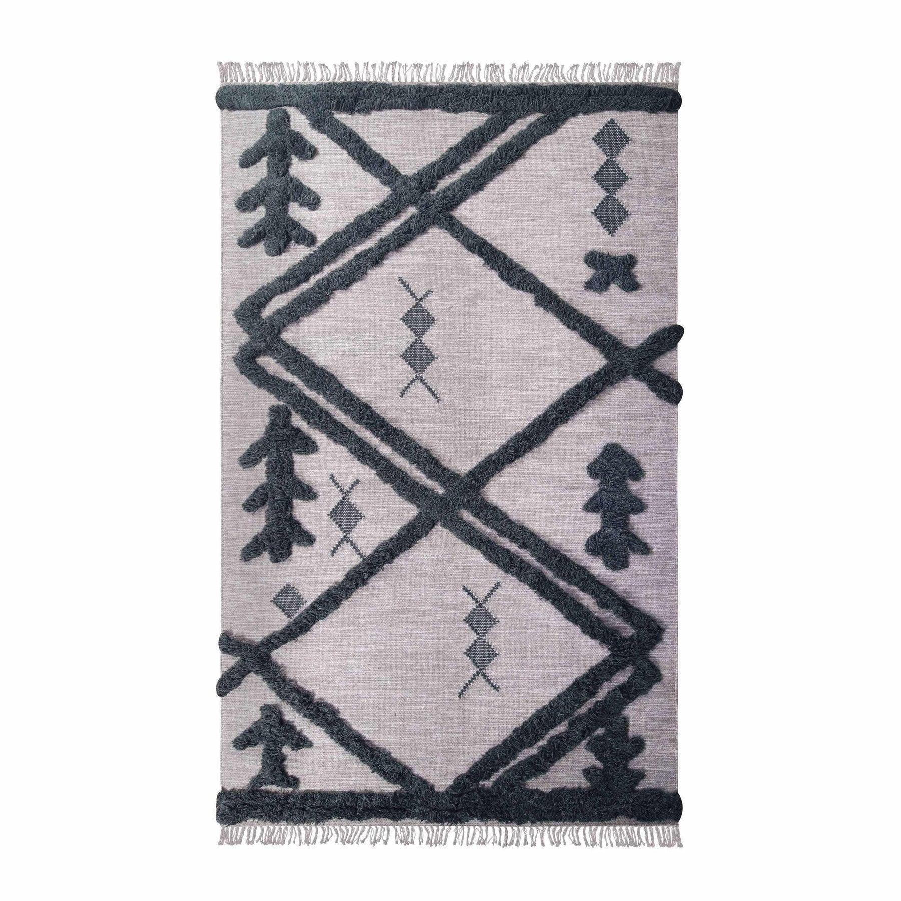 Wakana Southwestern Wool Abstract Line Geometric Fringe Area Rug