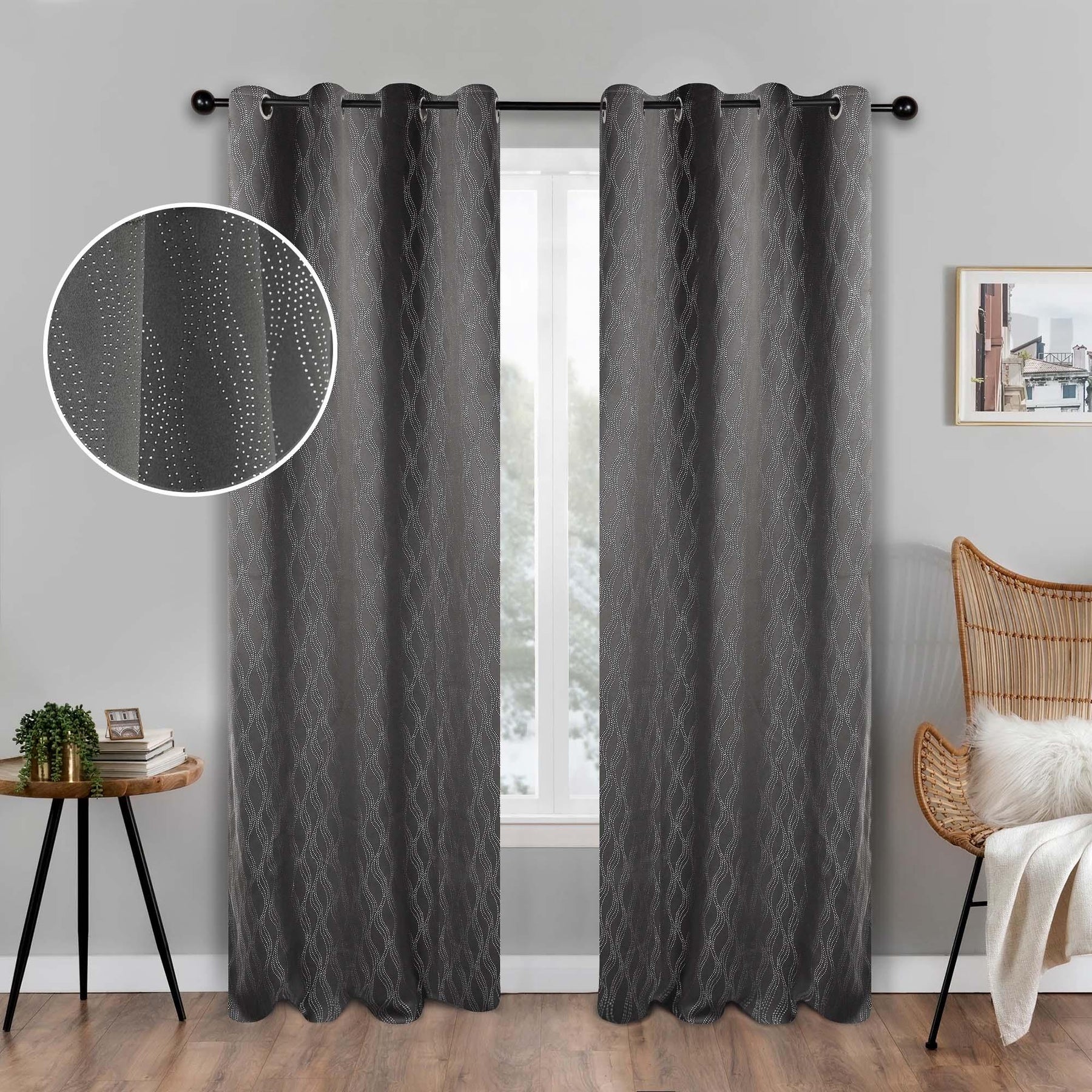 Zuri Textured Waves Room Darkening Blackout Curtains, Set of 2