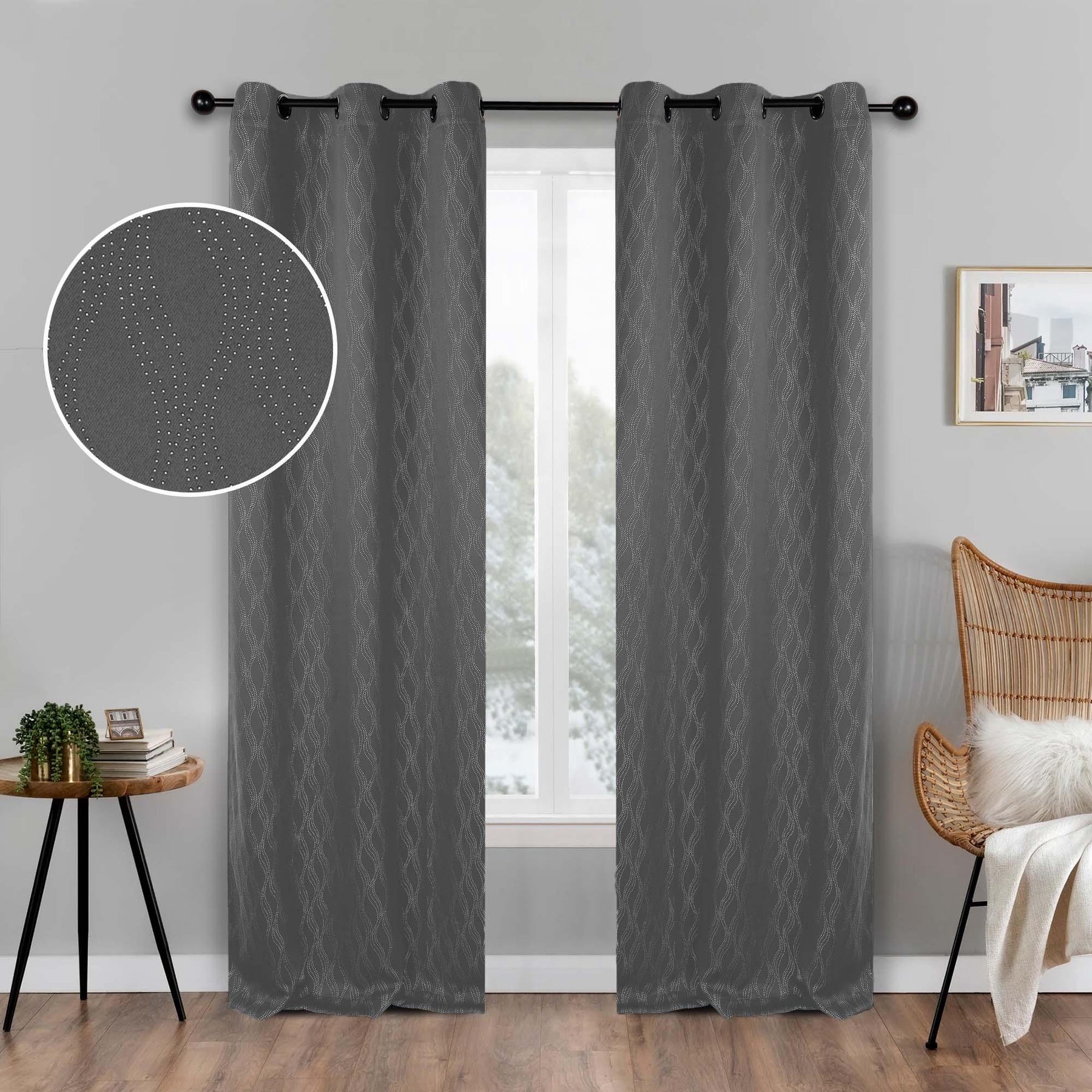 Zuri Textured Waves Room Darkening Blackout Curtains, Set of 2