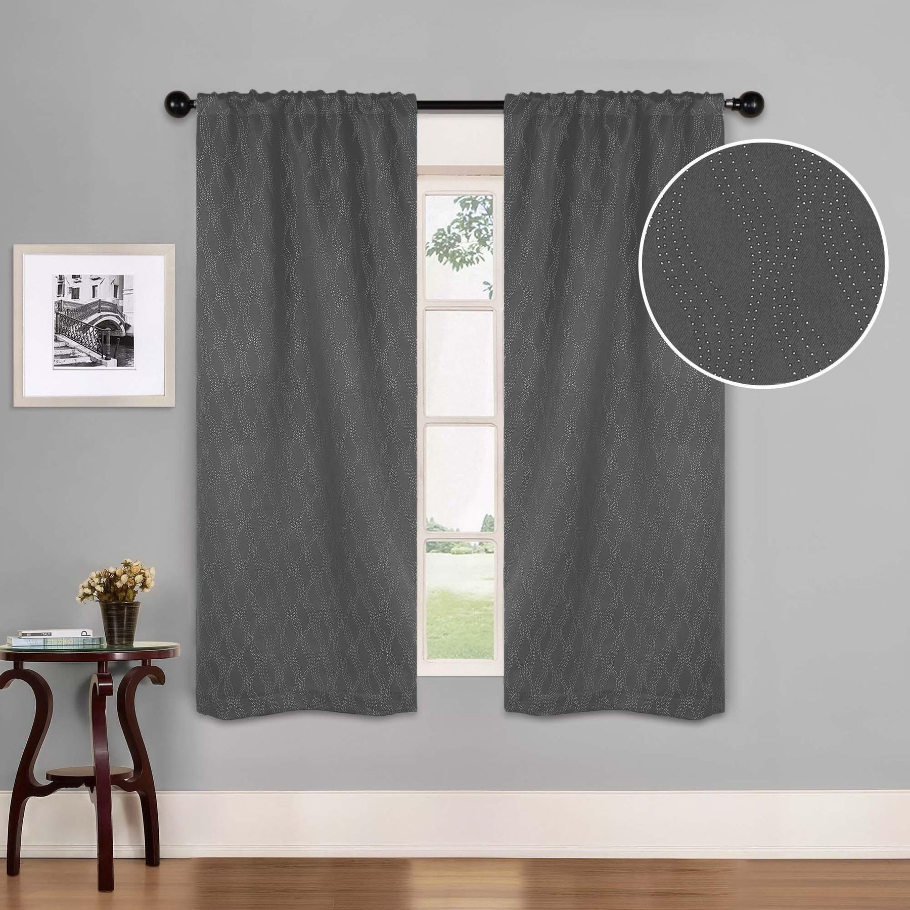 Zuri Textured Waves Room Darkening Blackout Curtains, Set of 2