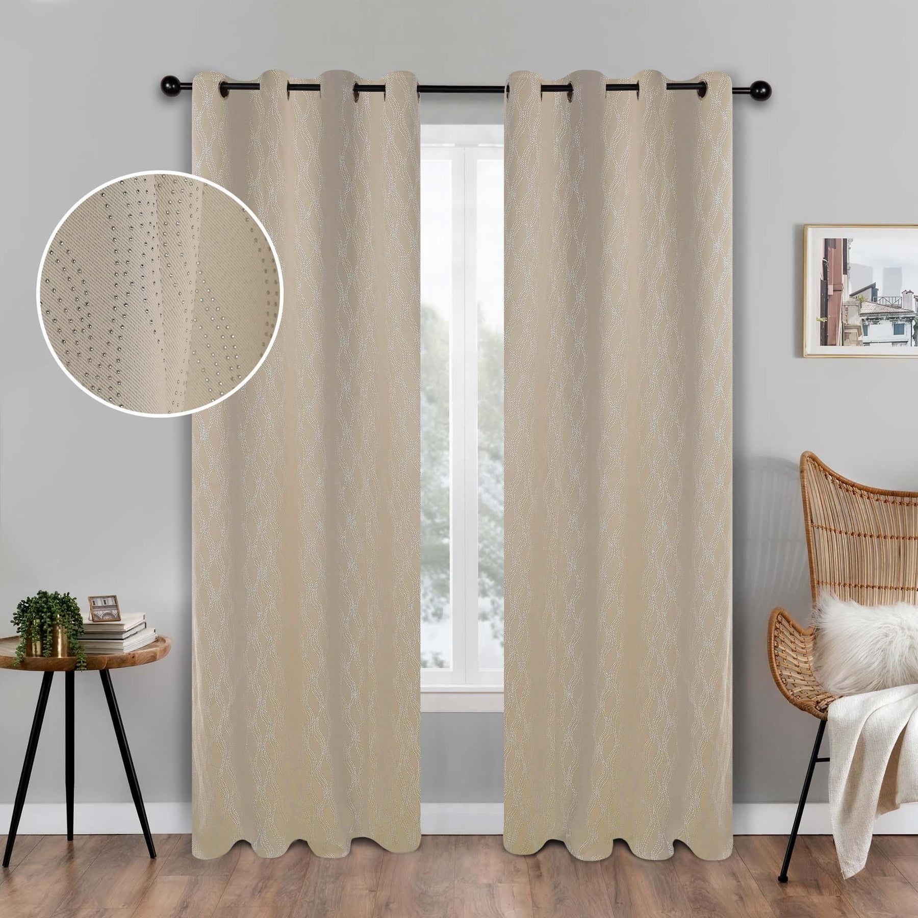 Zuri Textured Waves Room Darkening Blackout Curtains, Set of 2