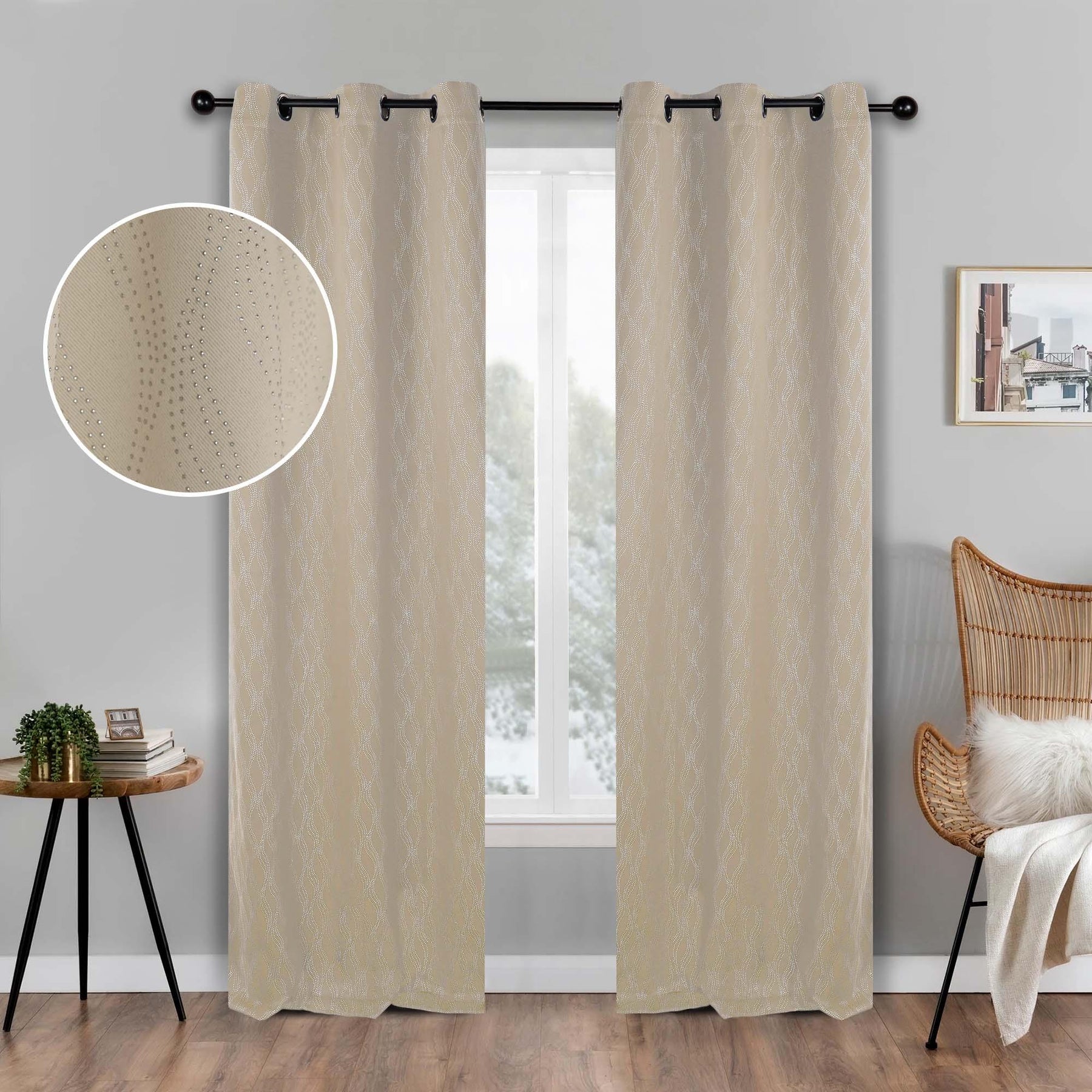 Zuri Textured Waves Room Darkening Blackout Curtains, Set of 2