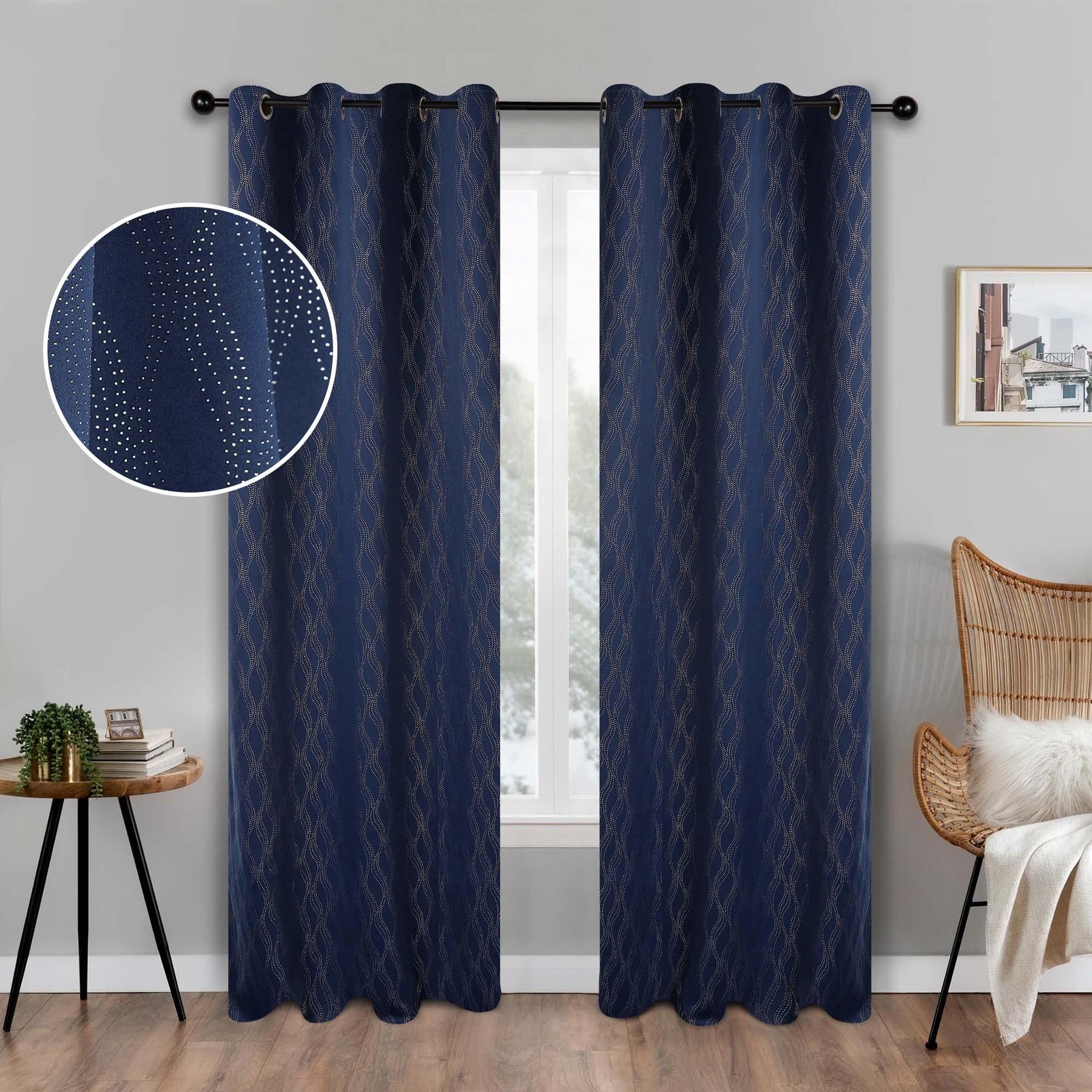 Zuri Textured Waves Room Darkening Blackout Curtains, Set of 2