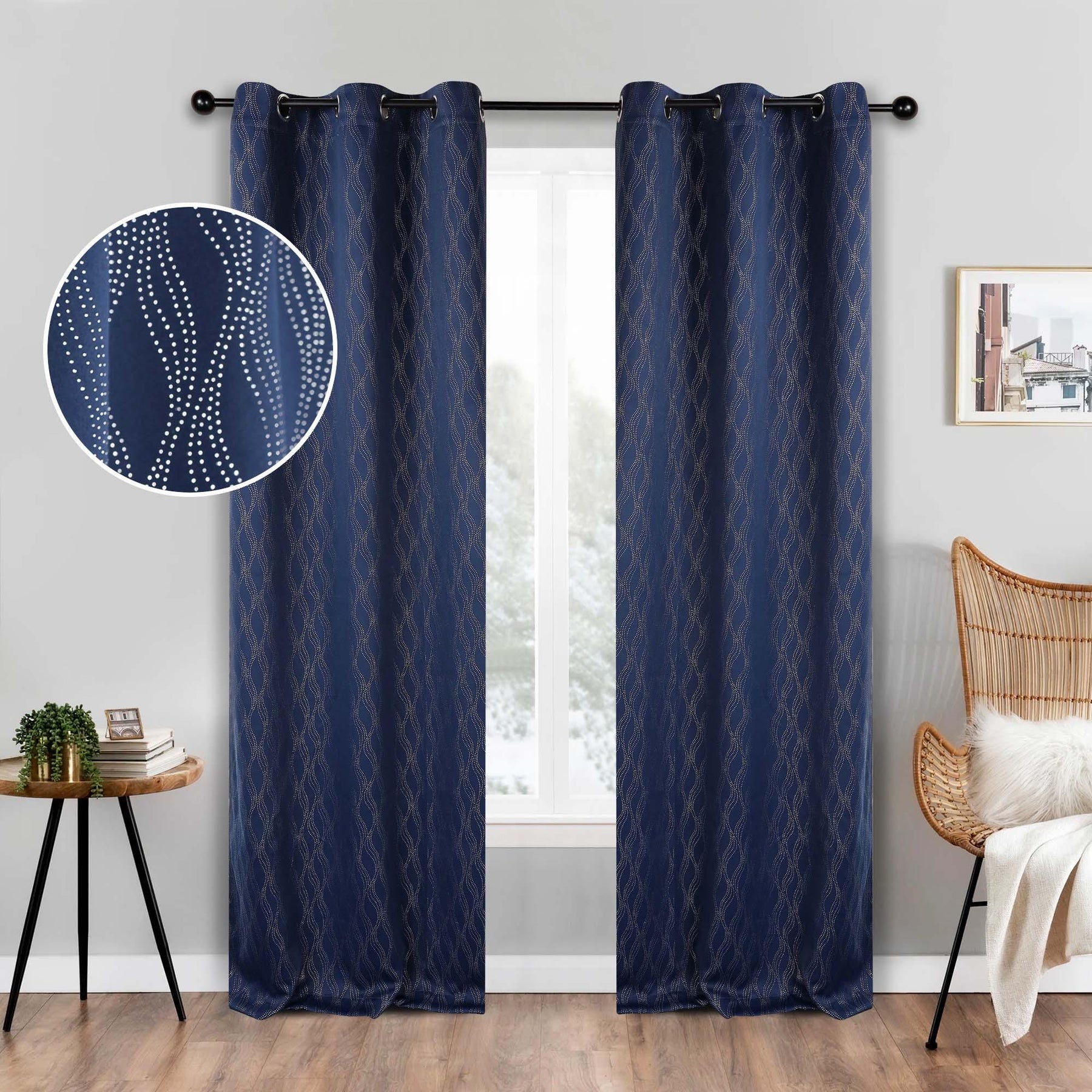 Zuri Textured Waves Room Darkening Blackout Curtains, Set of 2