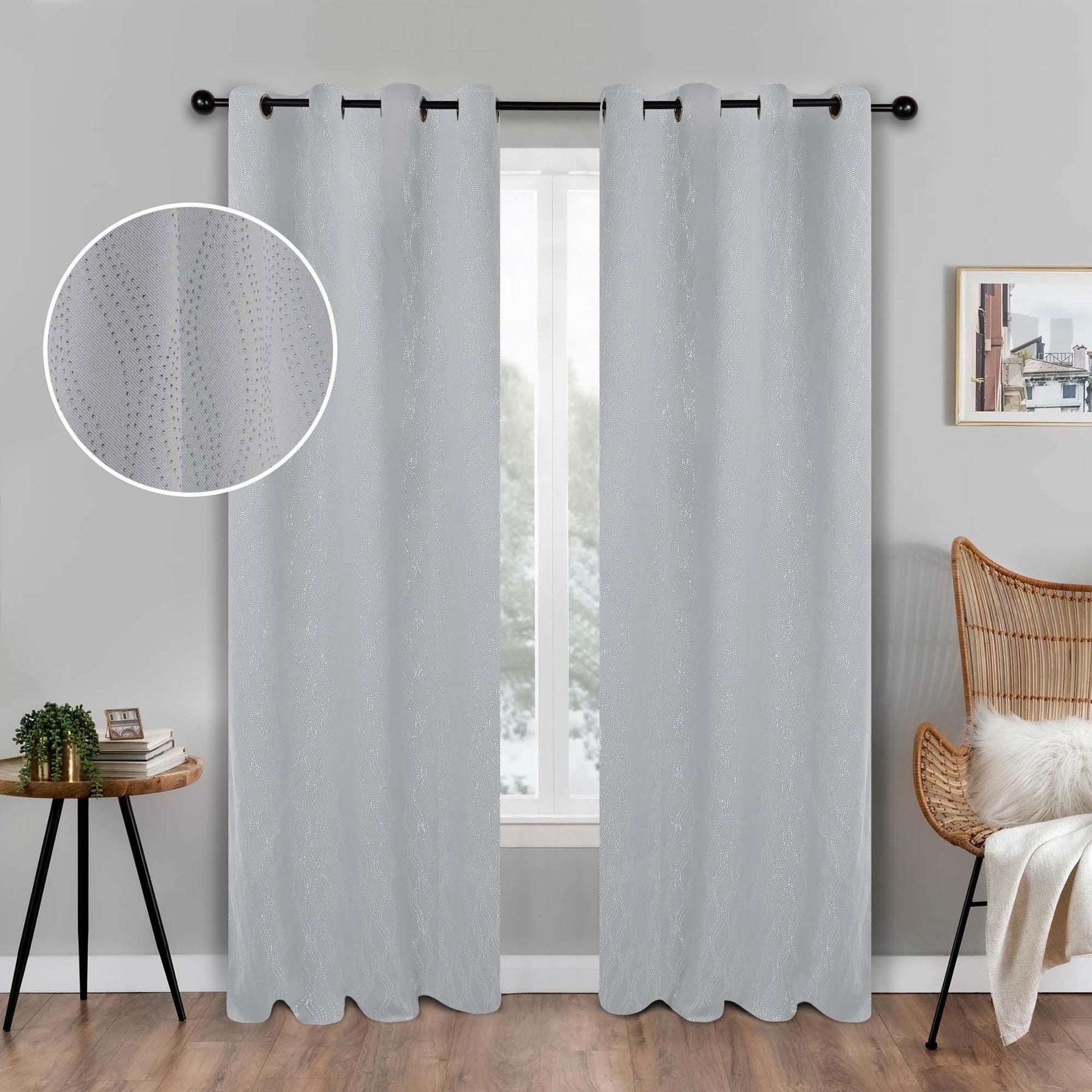 Zuri Textured Waves Room Darkening Blackout Curtains, Set of 2