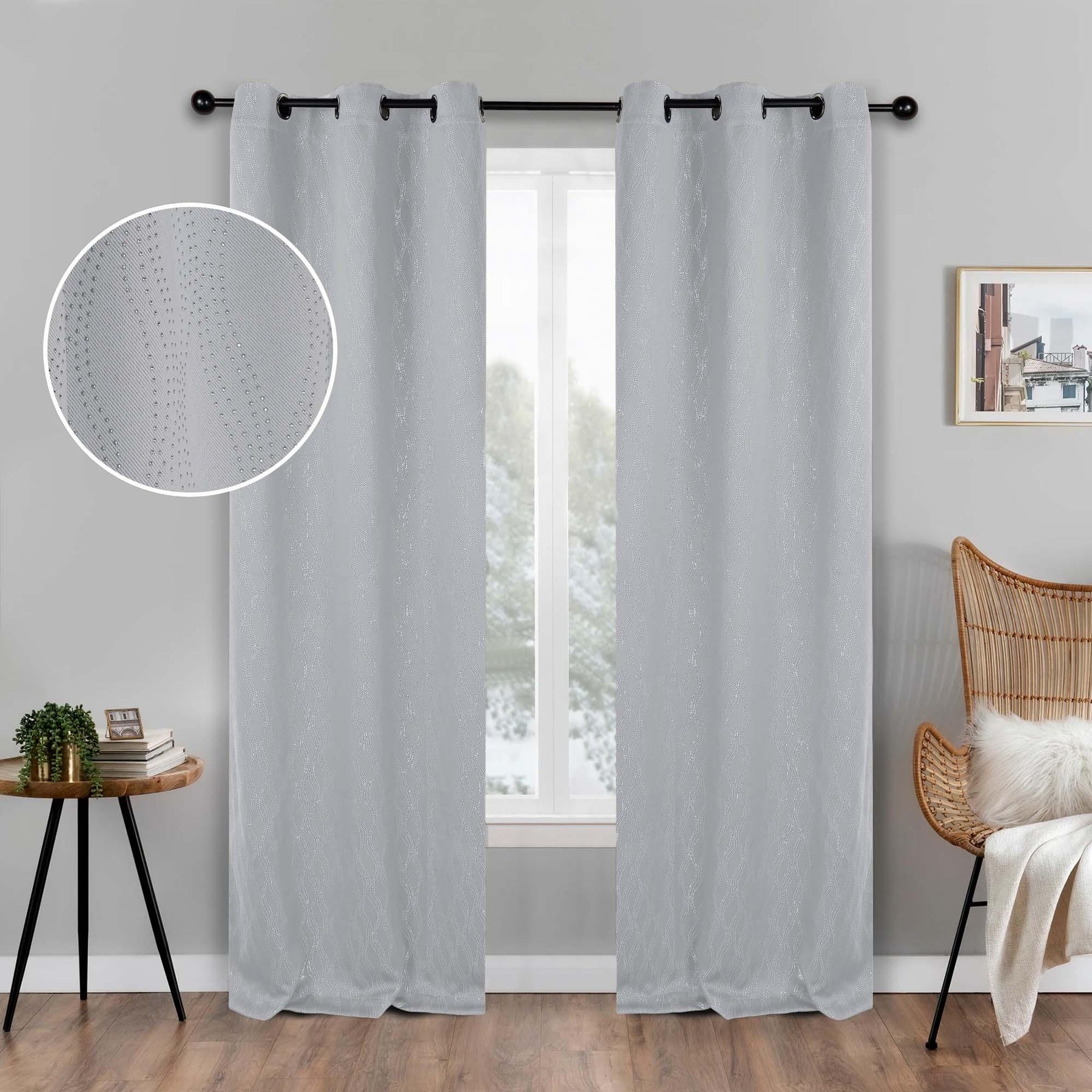 Zuri Textured Waves Room Darkening Blackout Curtains, Set of 2