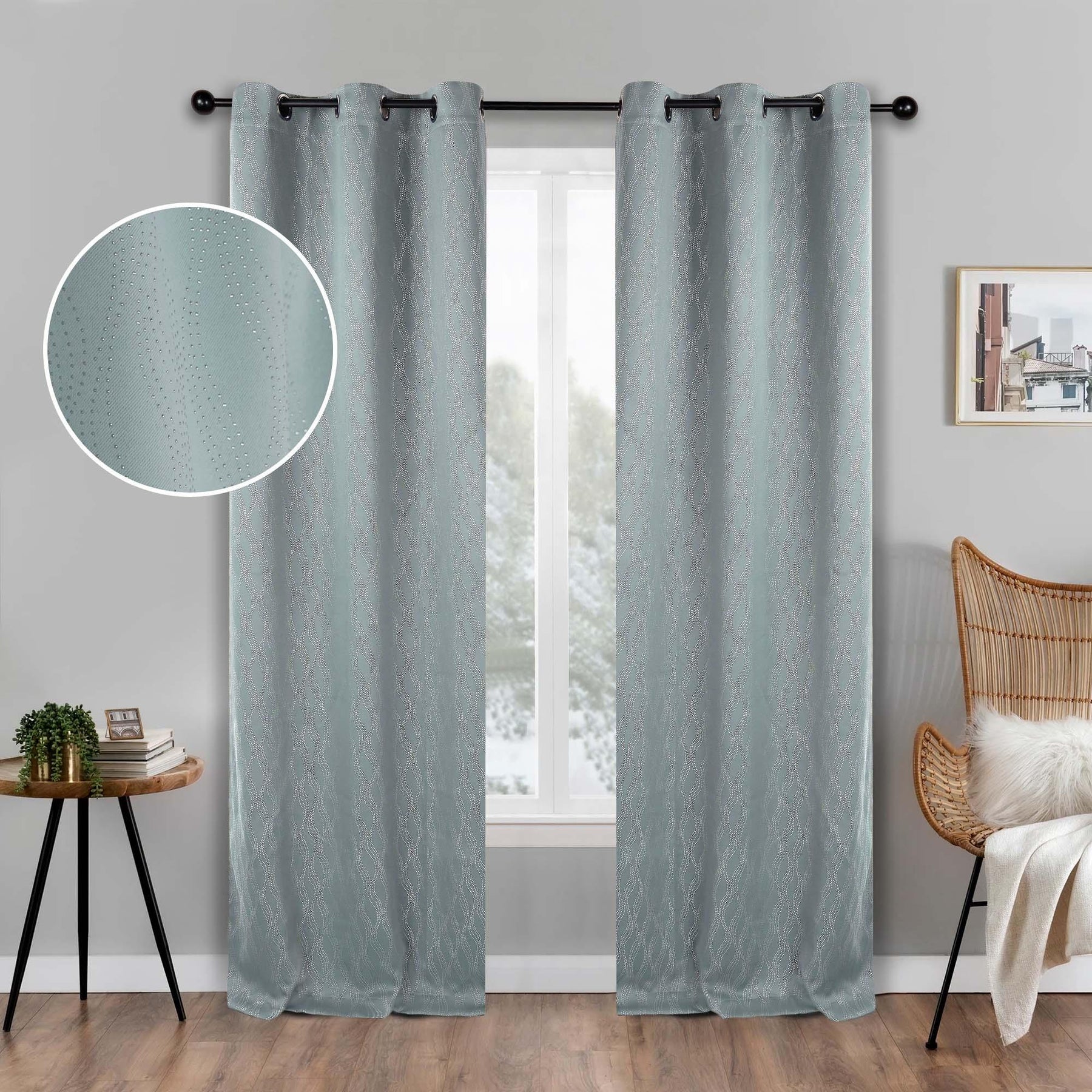 Zuri Textured Waves Room Darkening Blackout Curtains, Set of 2