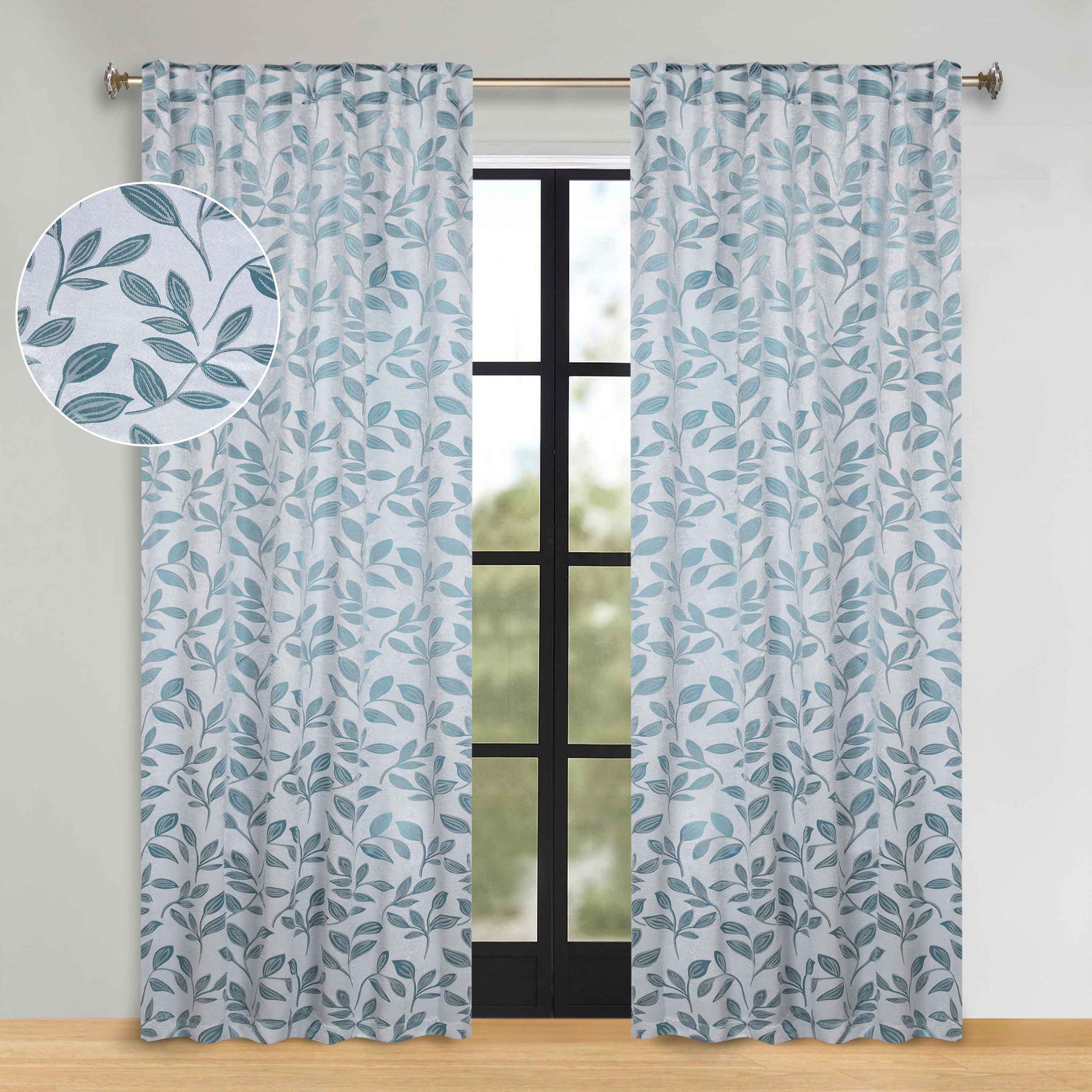 Leaves Room Darkening Back Tabs Blackout Curtain Panels, Set of 2
