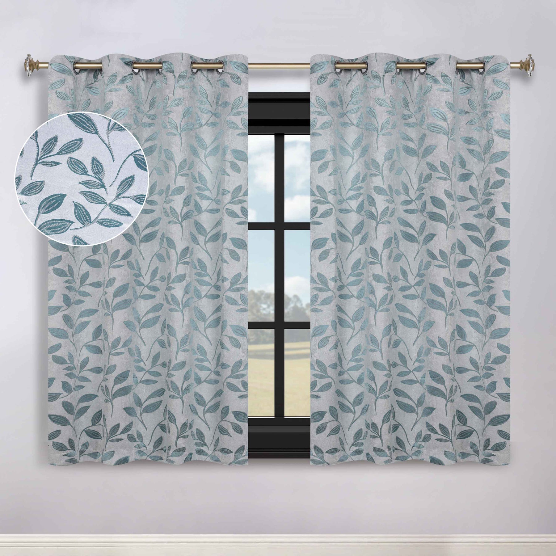 Leaves Room Darkening Washable Blackout Curtain Panels, Set of 2
