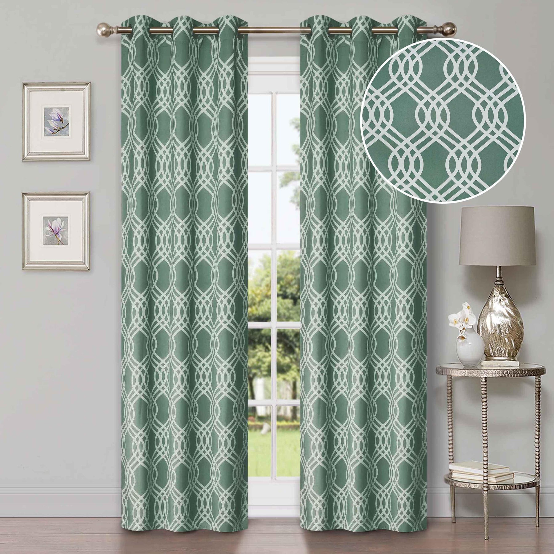 Ribbon Trellis Washable Room Darkening Blackout Curtains, Set of 2