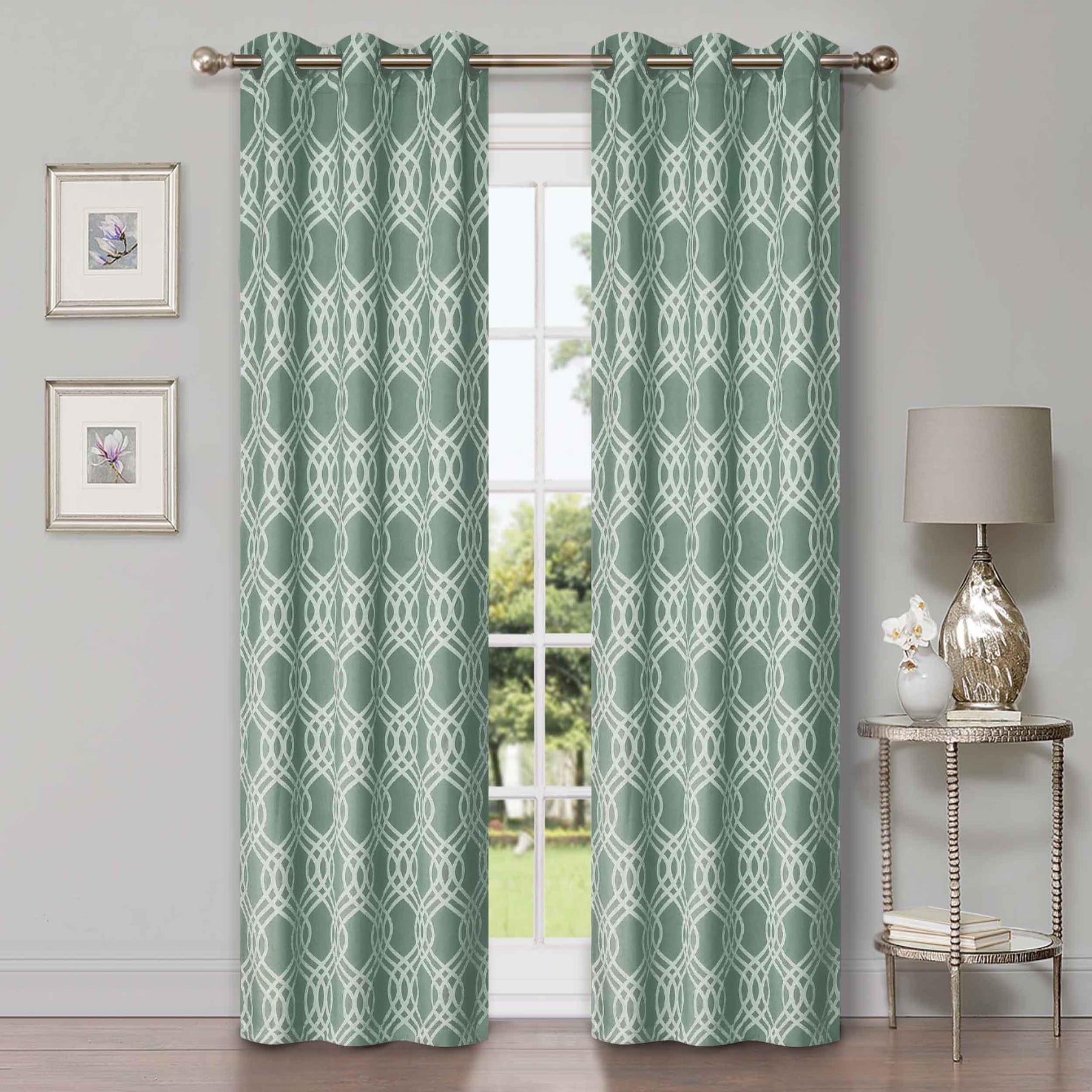 Ribbon Trellis Washable Room Darkening Blackout Curtains, Set of 2