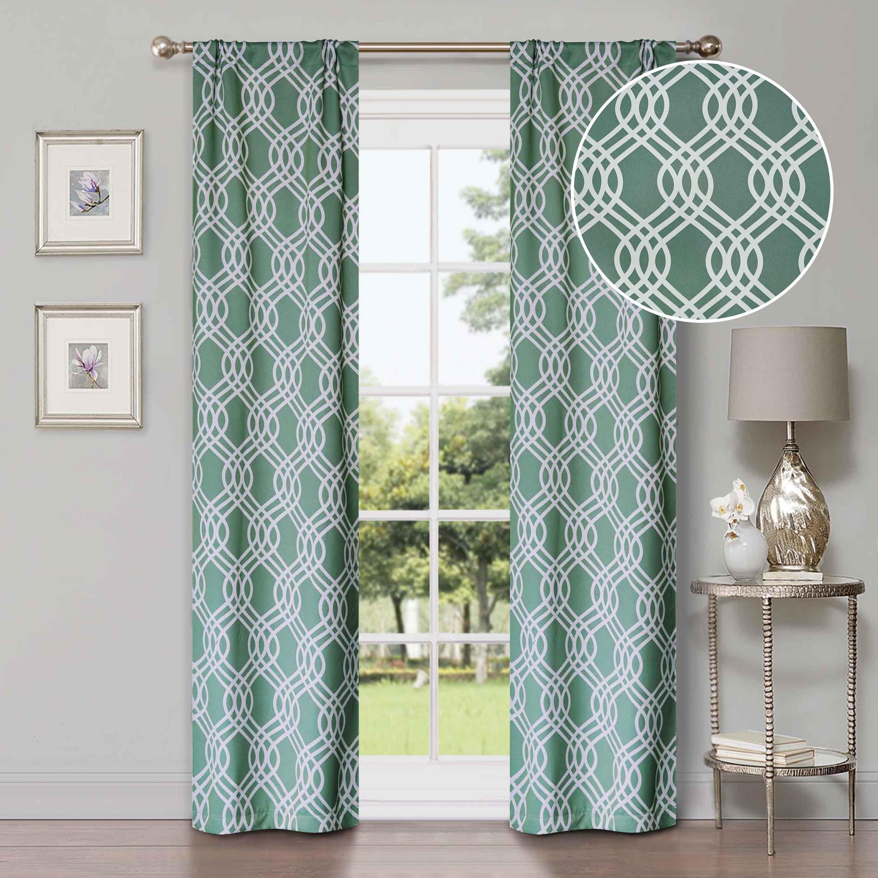 Ribbon Trellis Washable Room Darkening Blackout Curtains, Set of 2