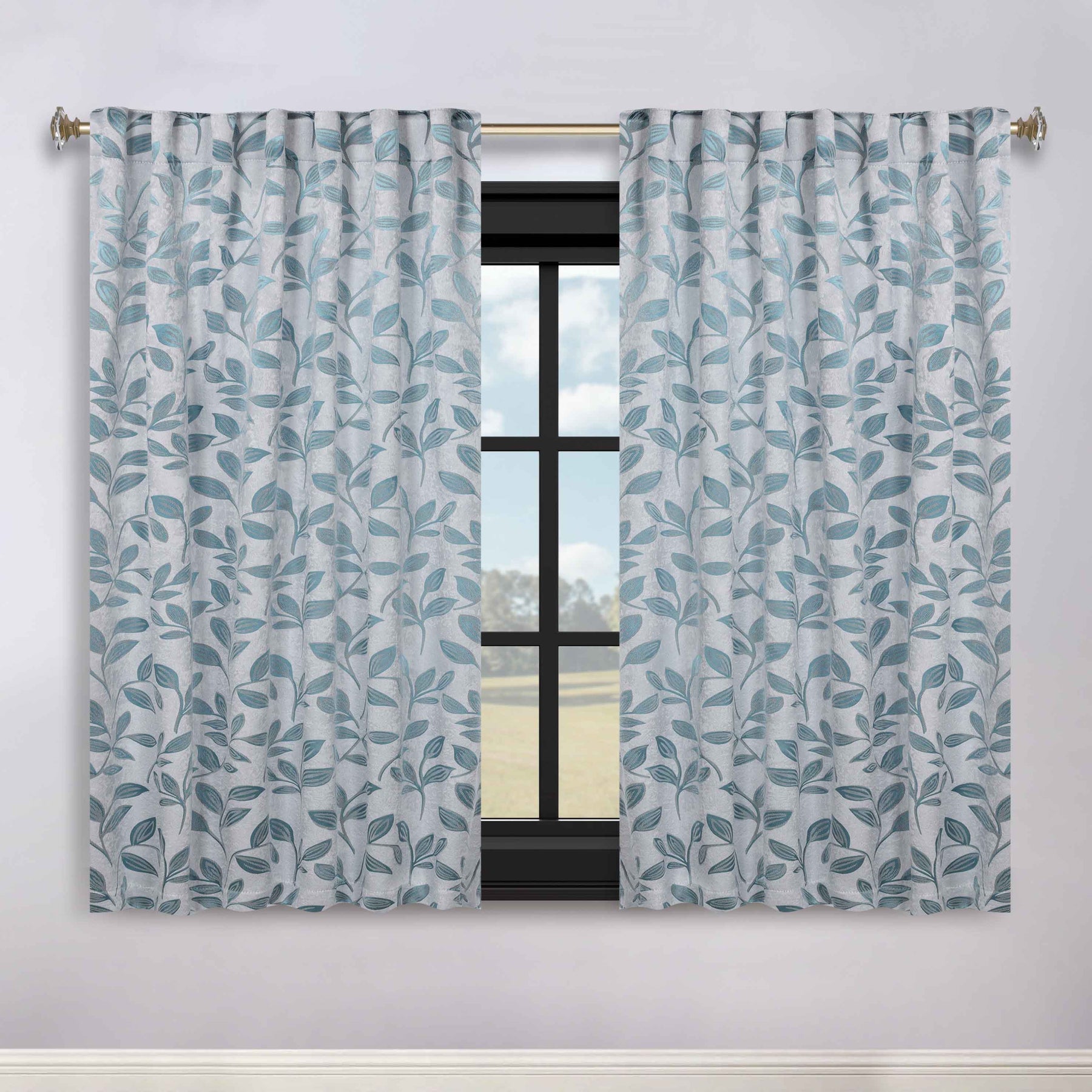 Leaves Room Darkening Back Tabs Blackout Curtain Panels, Set of 2