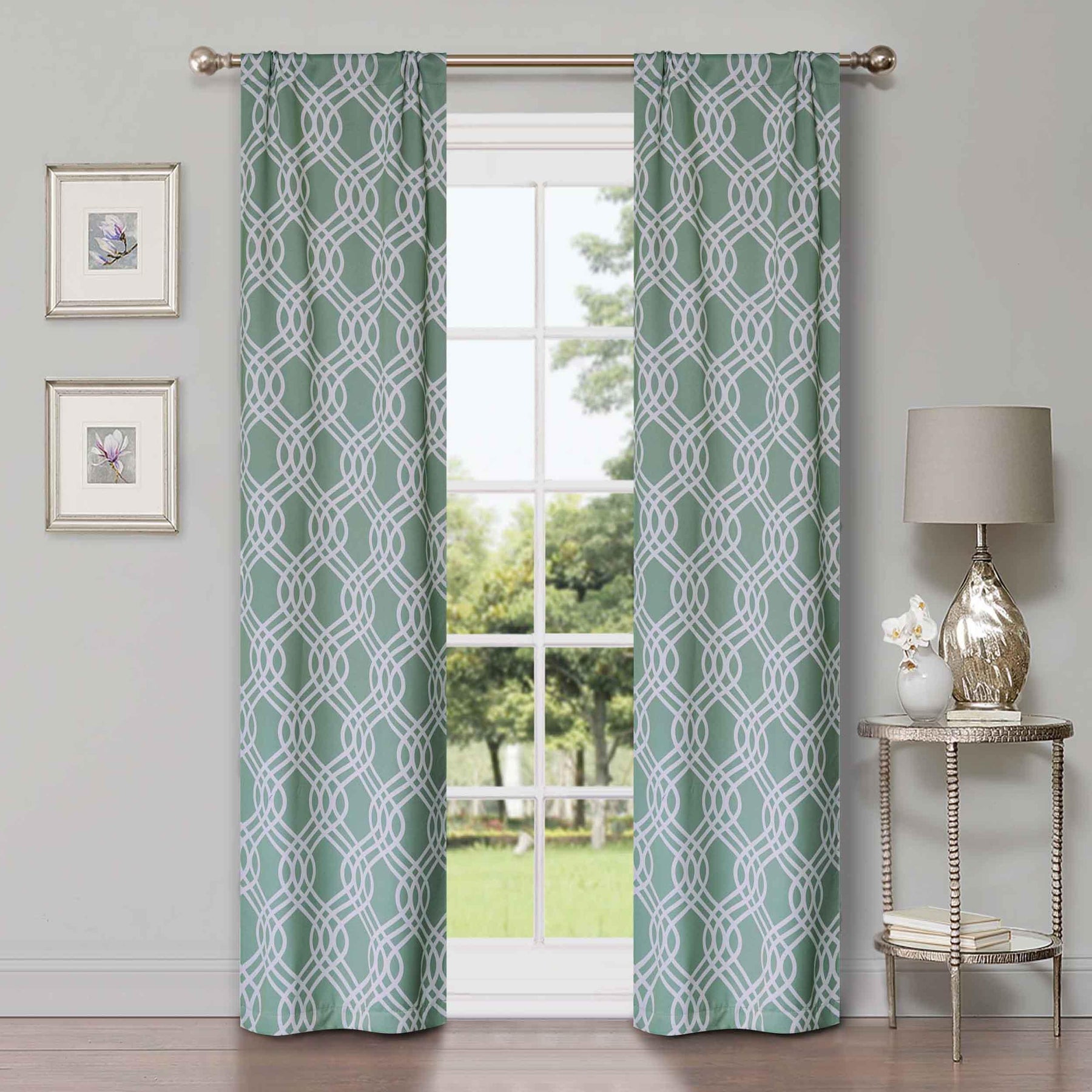 Ribbon Trellis Washable Room Darkening Blackout Curtains, Set of 2