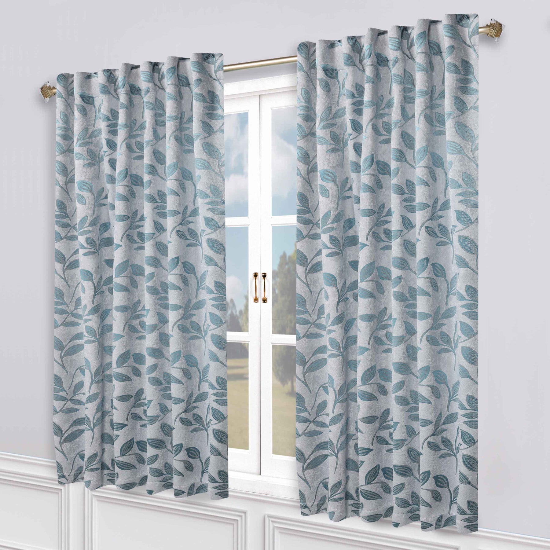 Leaves Room Darkening Back Tabs Blackout Curtain Panels, Set of 2