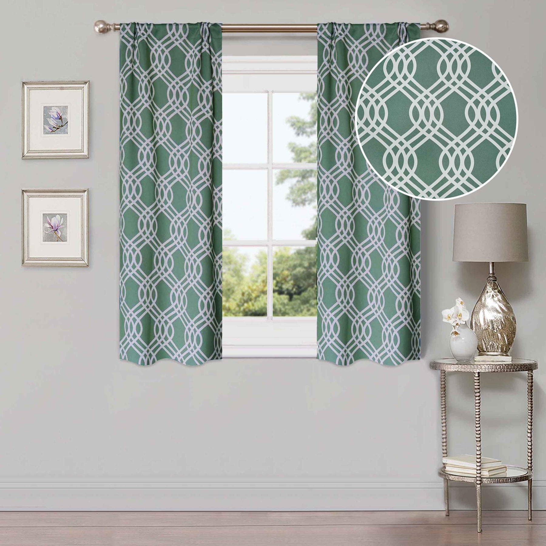 Ribbon Trellis Washable Room Darkening Blackout Curtains, Set of 2