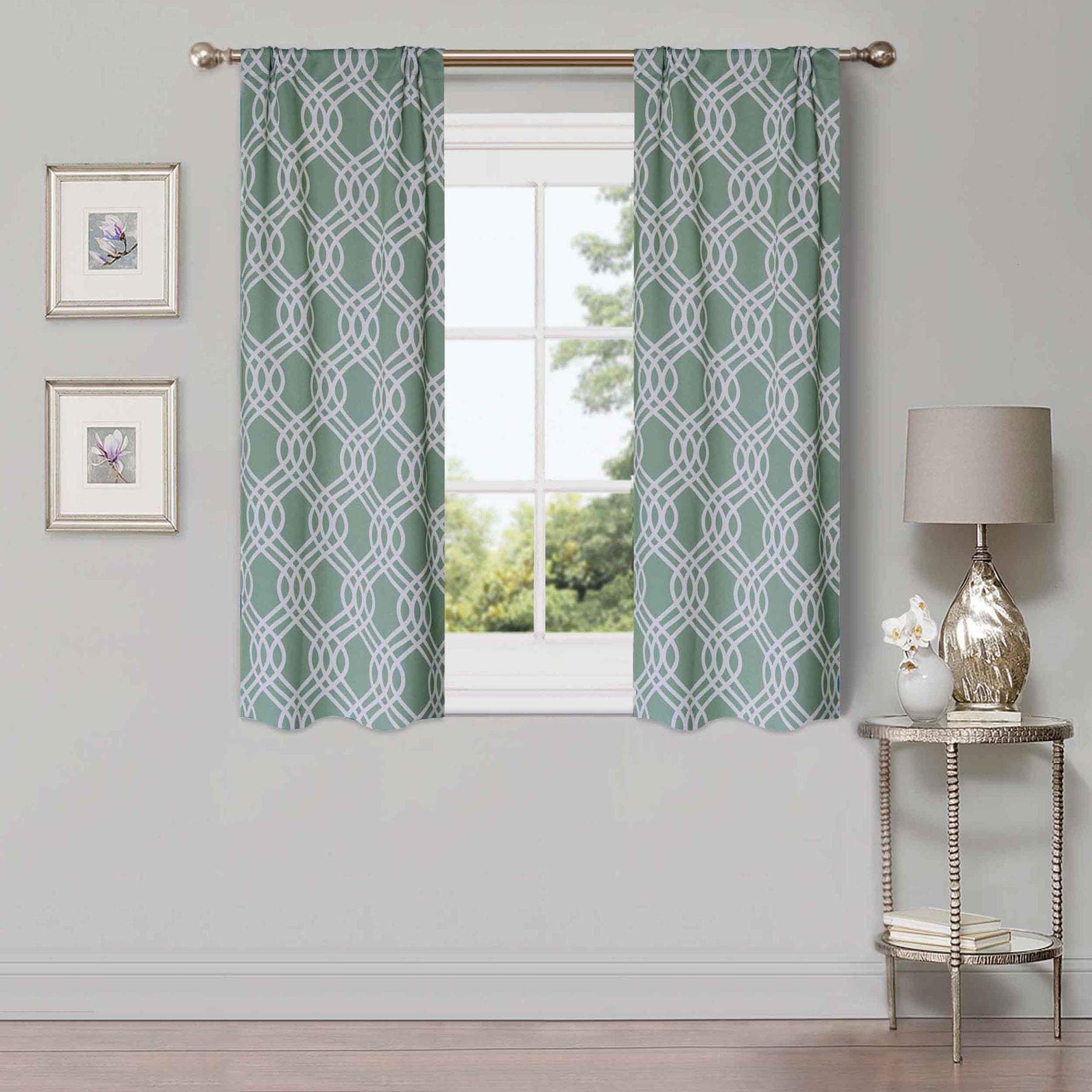 Ribbon Trellis Washable Room Darkening Blackout Curtains, Set of 2
