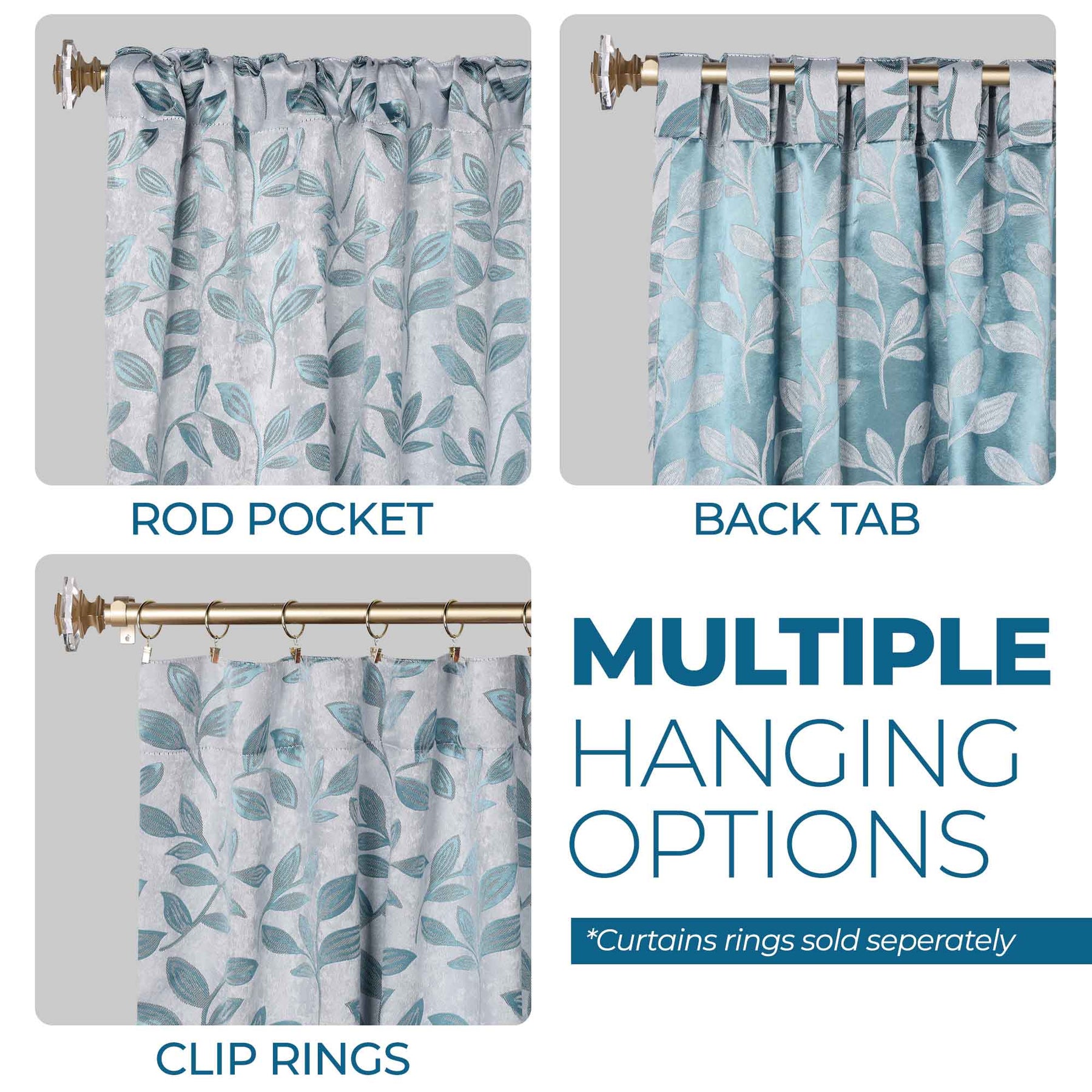 Leaves Room Darkening Back Tabs Blackout Curtain Panels, Set of 2