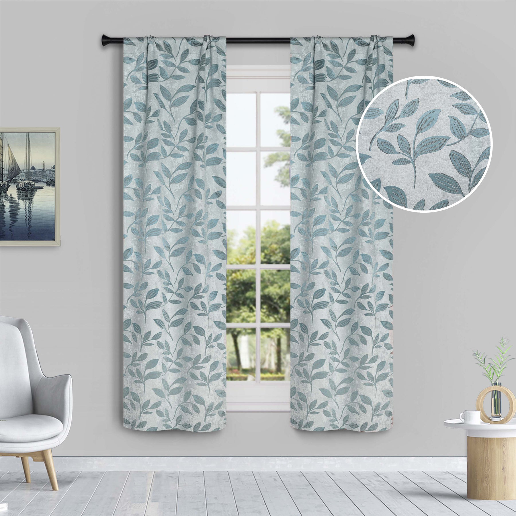 Leaves Room Darkening Washable Blackout Curtain Panels, Set of 2