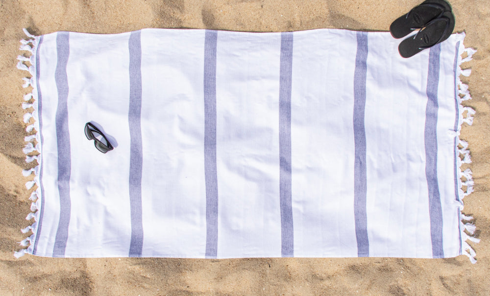 Tropical Cabana Stripe Fouta 2 Piece Beach Towel with Tassels