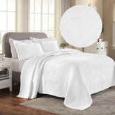 Cotton Jacquard Matelassé Scalloped Geometric Fret Bedspread Set