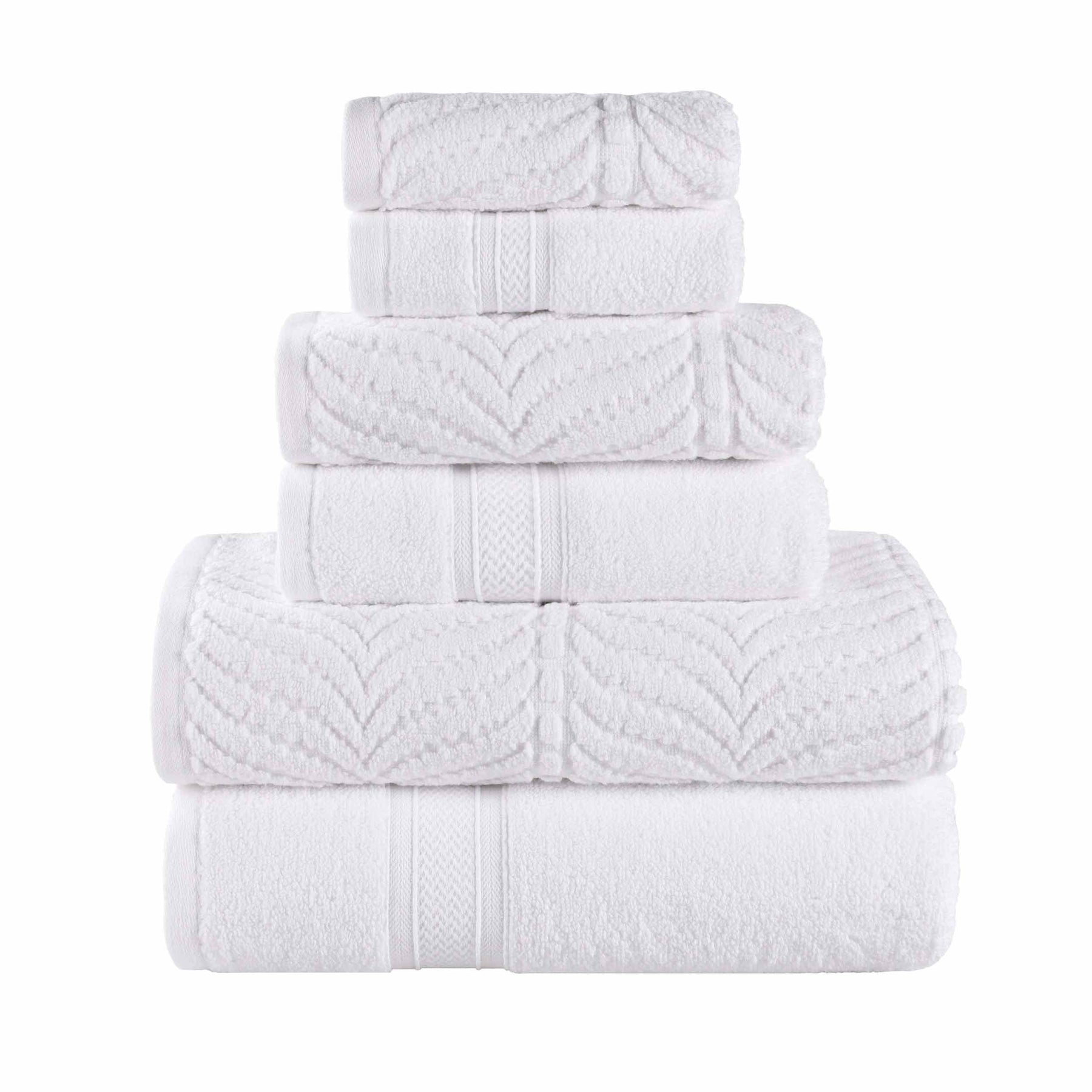 Chevron Zero Twist Solid and Jacquard Soft Cotton 6 Piece Towel Set