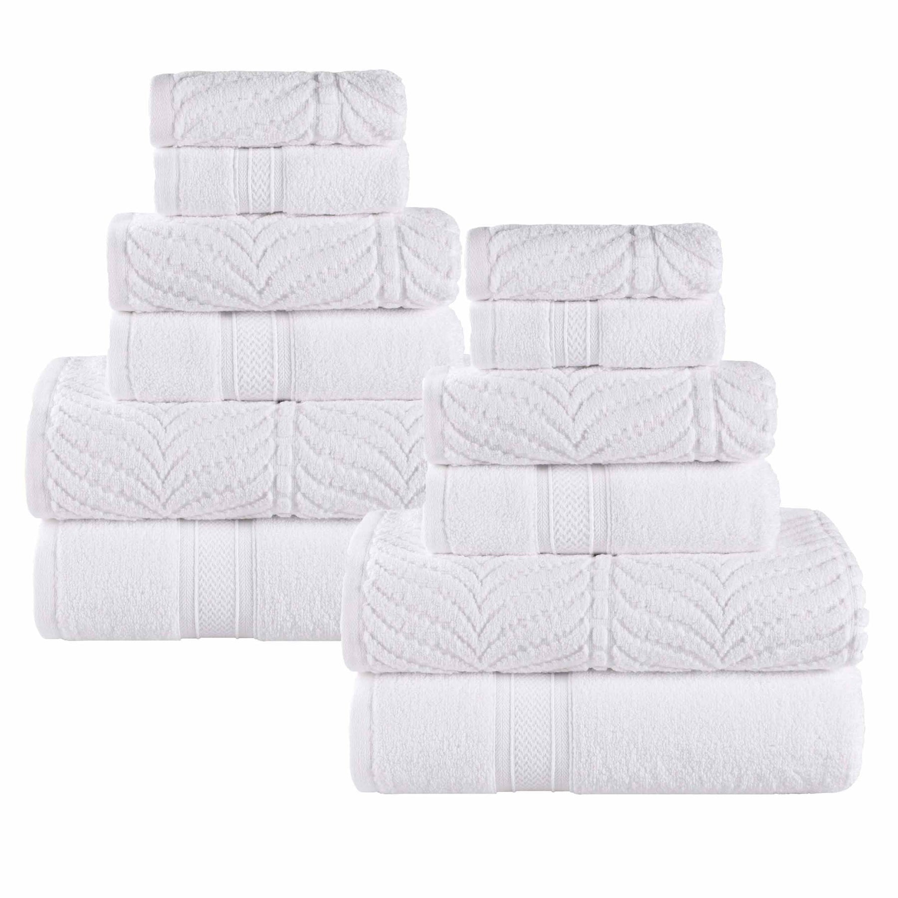 Chevron Zero Twist Solid and Jacquard Soft Cotton 12 Piece Towel Set