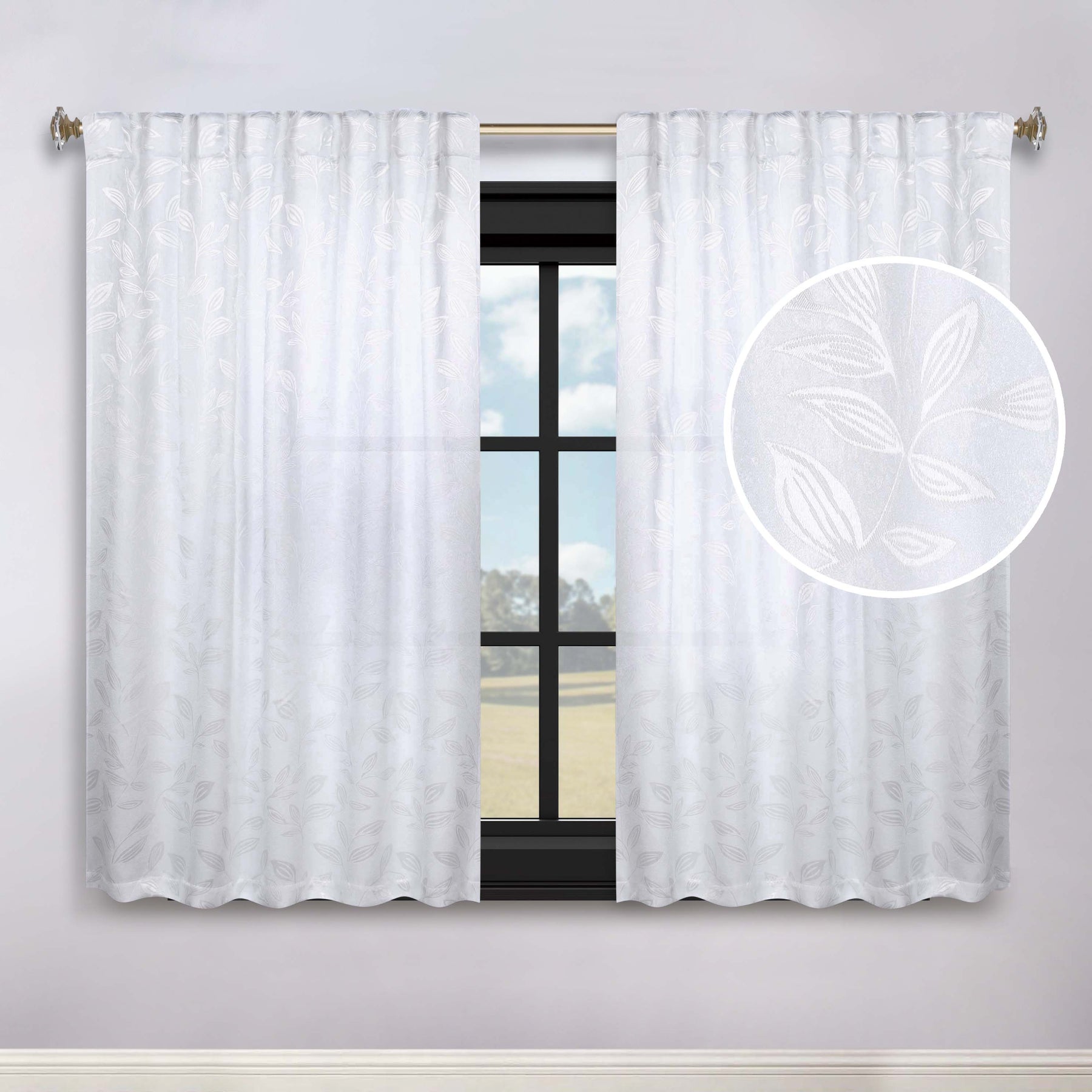 Leaves Room Darkening Back Tabs Blackout Curtain Panels, Set of 2
