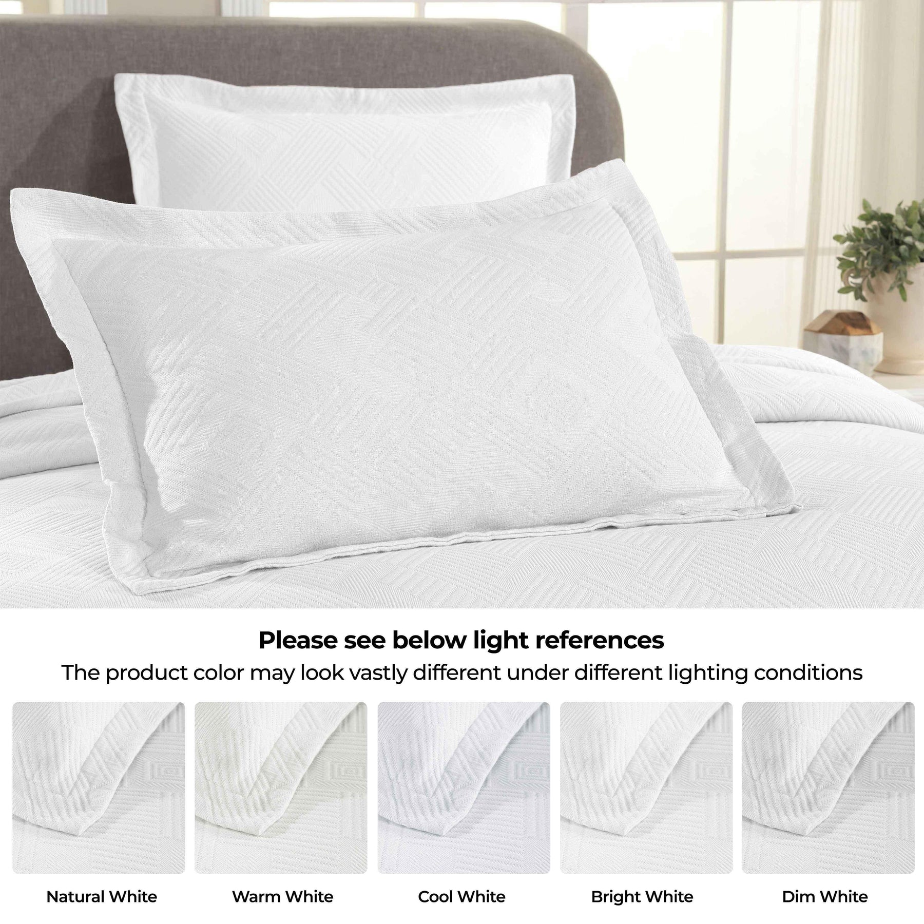 Cotton Jacquard Matelassé Scalloped Geometric Fret Bedspread Set