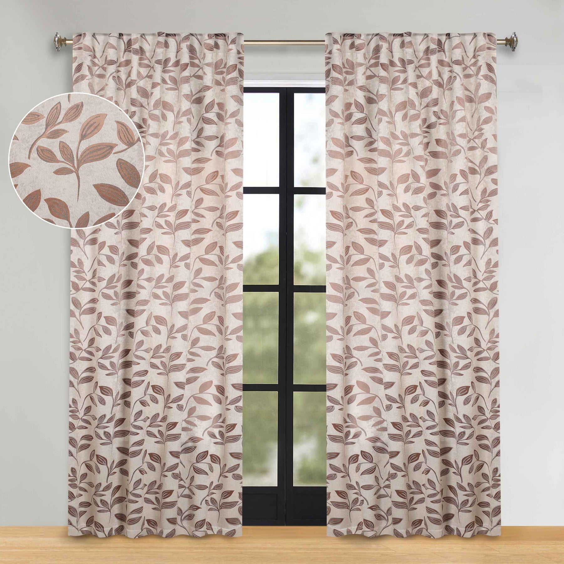 Leaves Room Darkening Back Tabs Blackout Curtain Panels, Set of 2