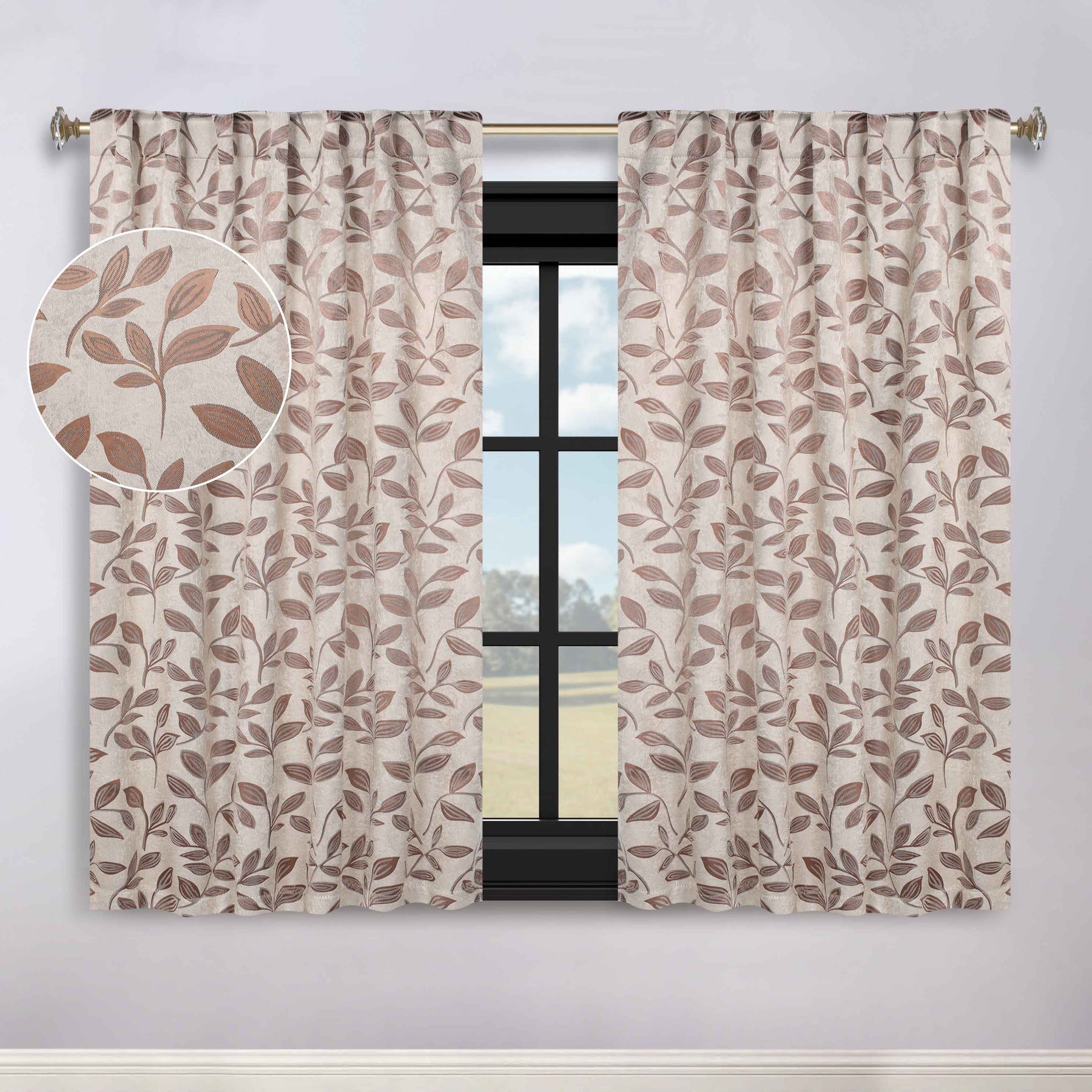 Leaves Room Darkening Back Tabs Blackout Curtain Panels, Set of 2