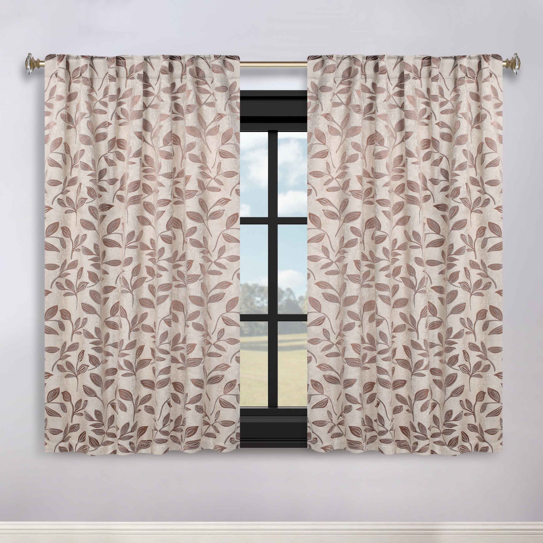 Leaves Room Darkening Back Tabs Blackout Curtain Panels, Set of 2
