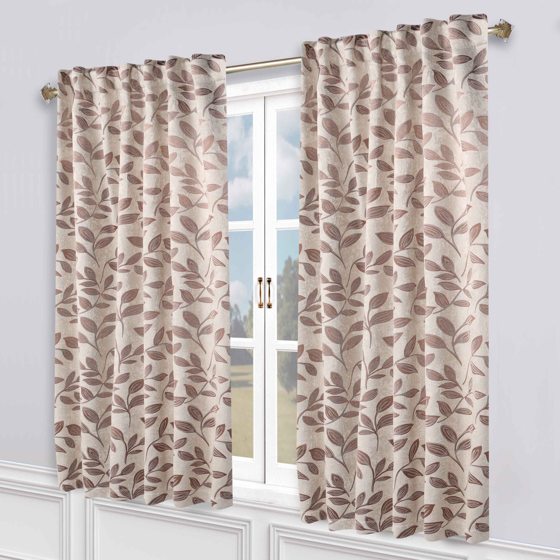 Leaves Room Darkening Back Tabs Blackout Curtain Panels, Set of 2