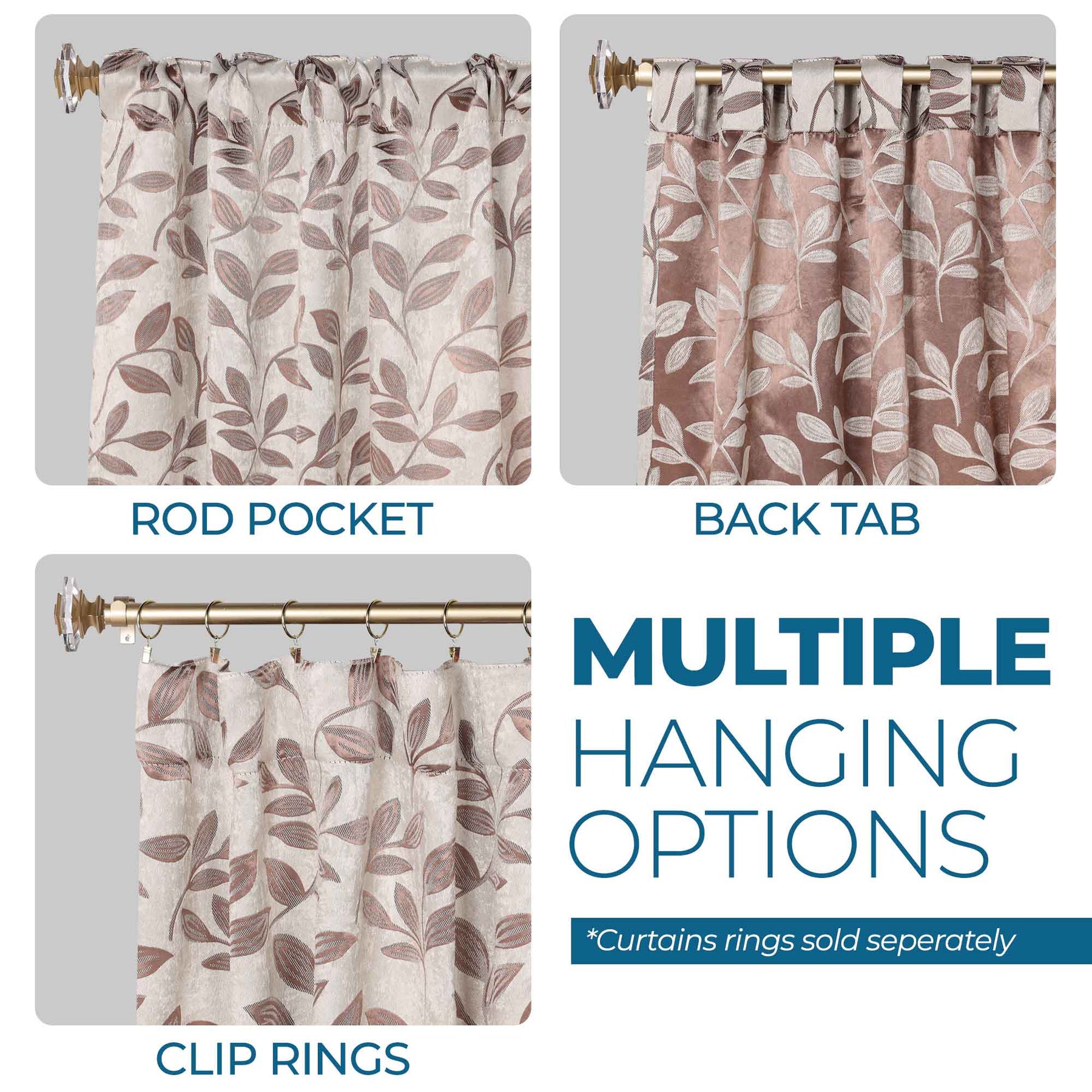 Leaves Room Darkening Back Tabs Blackout Curtain Panels, Set of 2
