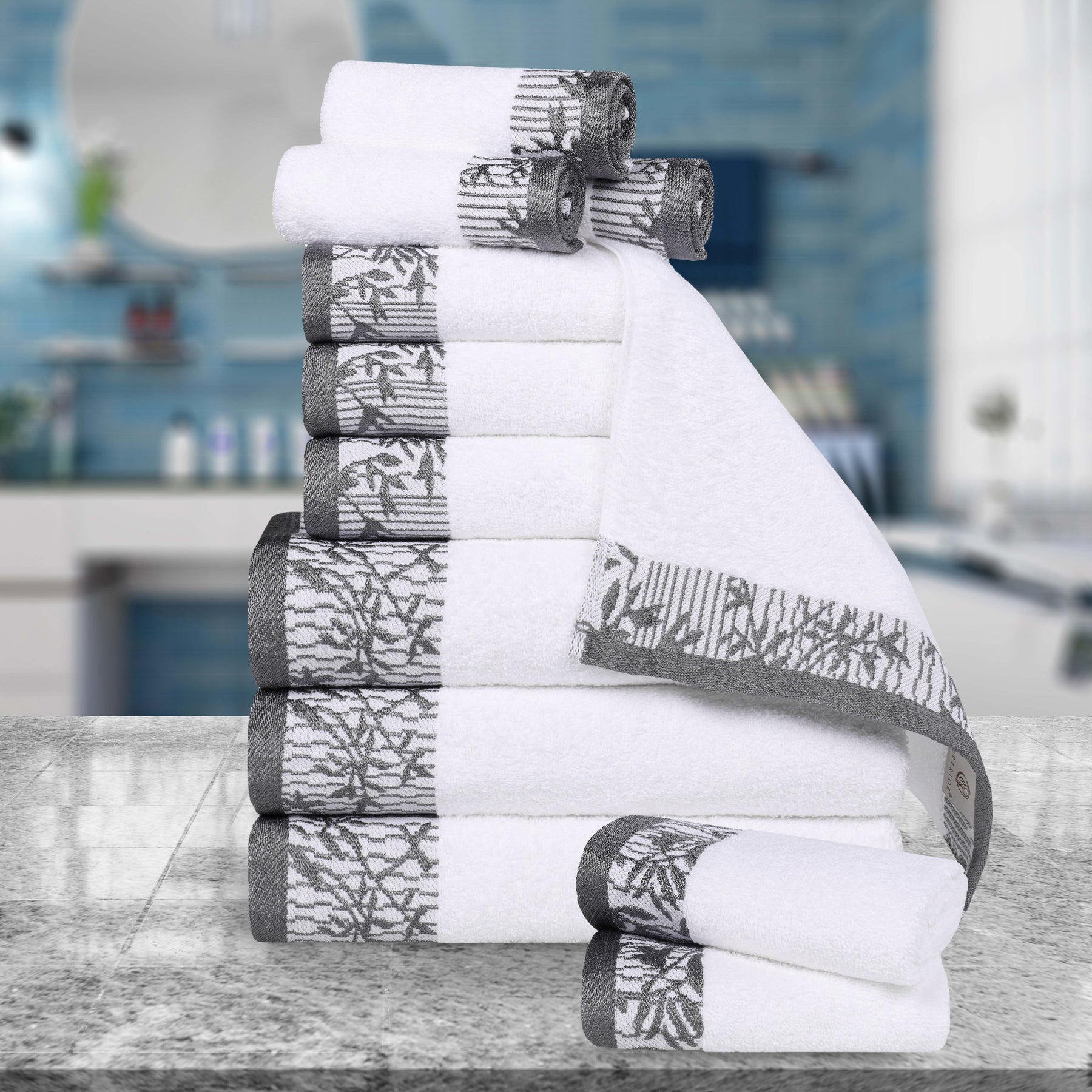 Wisteria Cotton Medium Weight Floral Jacquard 12 Piece Towel Set