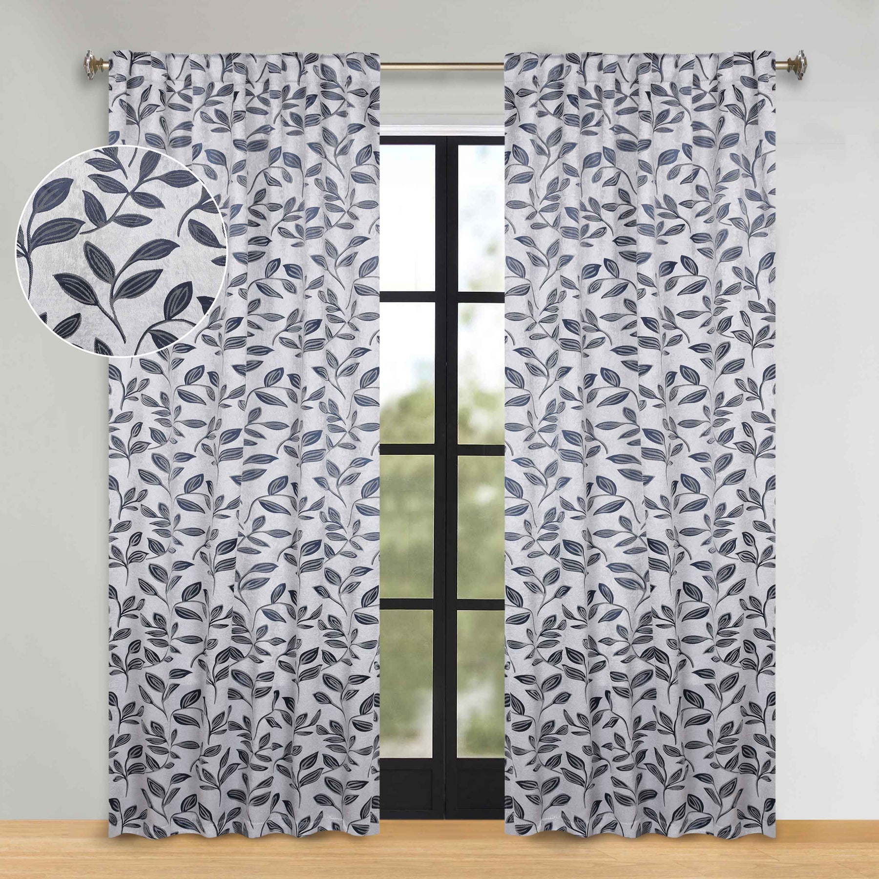 Leaves Room Darkening Back Tabs Blackout Curtain Panels, Set of 2