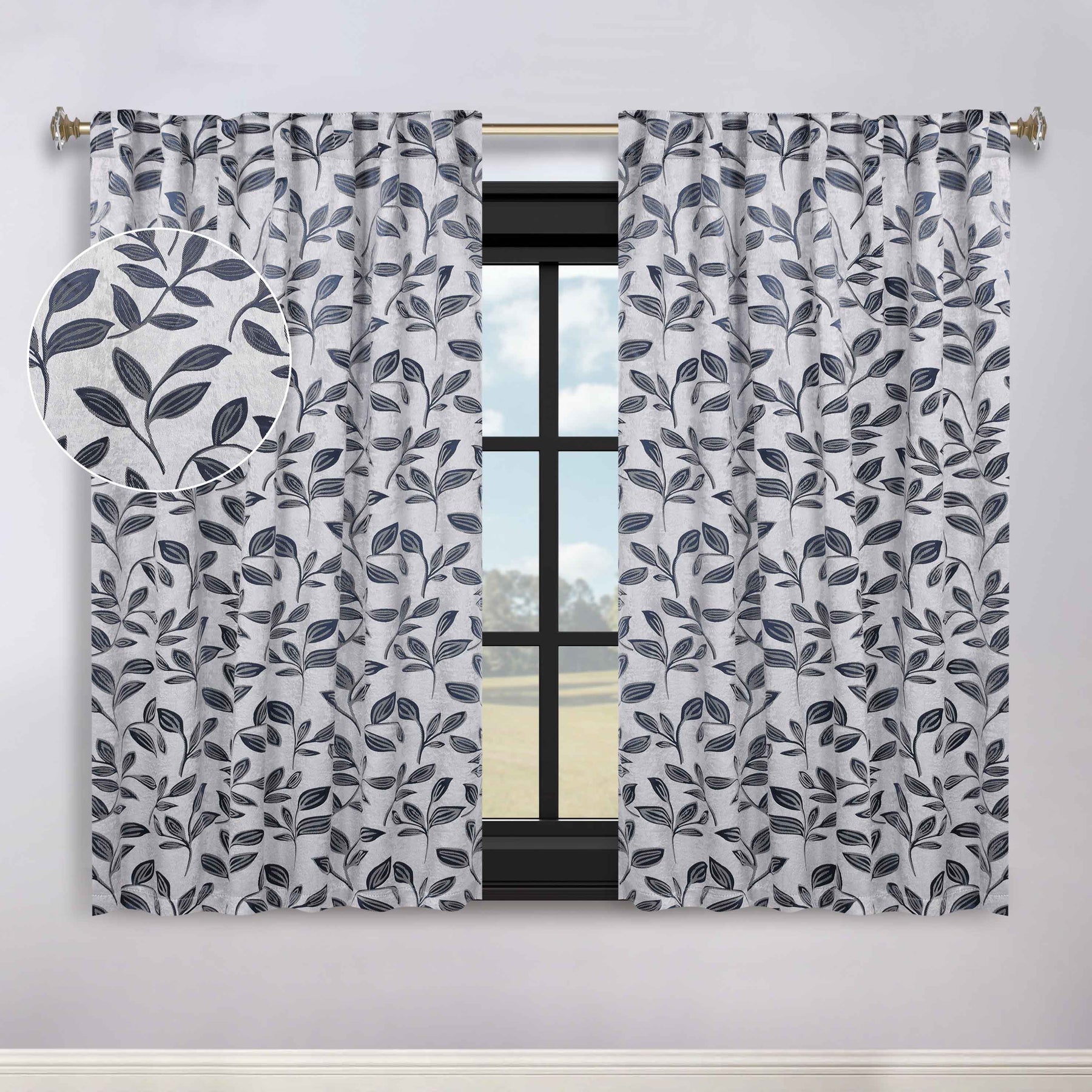 Leaves Room Darkening Back Tabs Blackout Curtain Panels, Set of 2