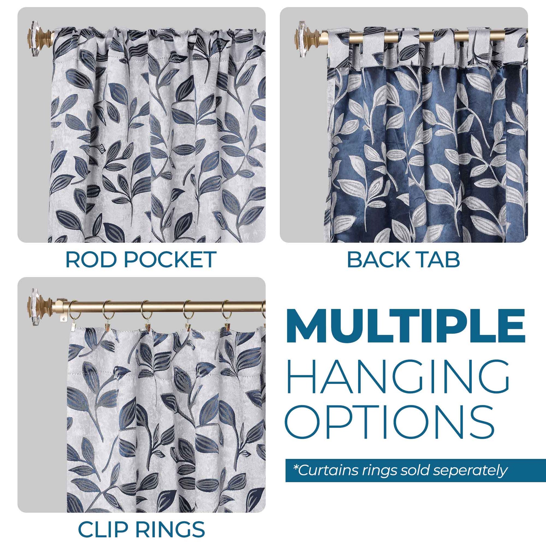 Leaves Room Darkening Back Tabs Blackout Curtain Panels, Set of 2