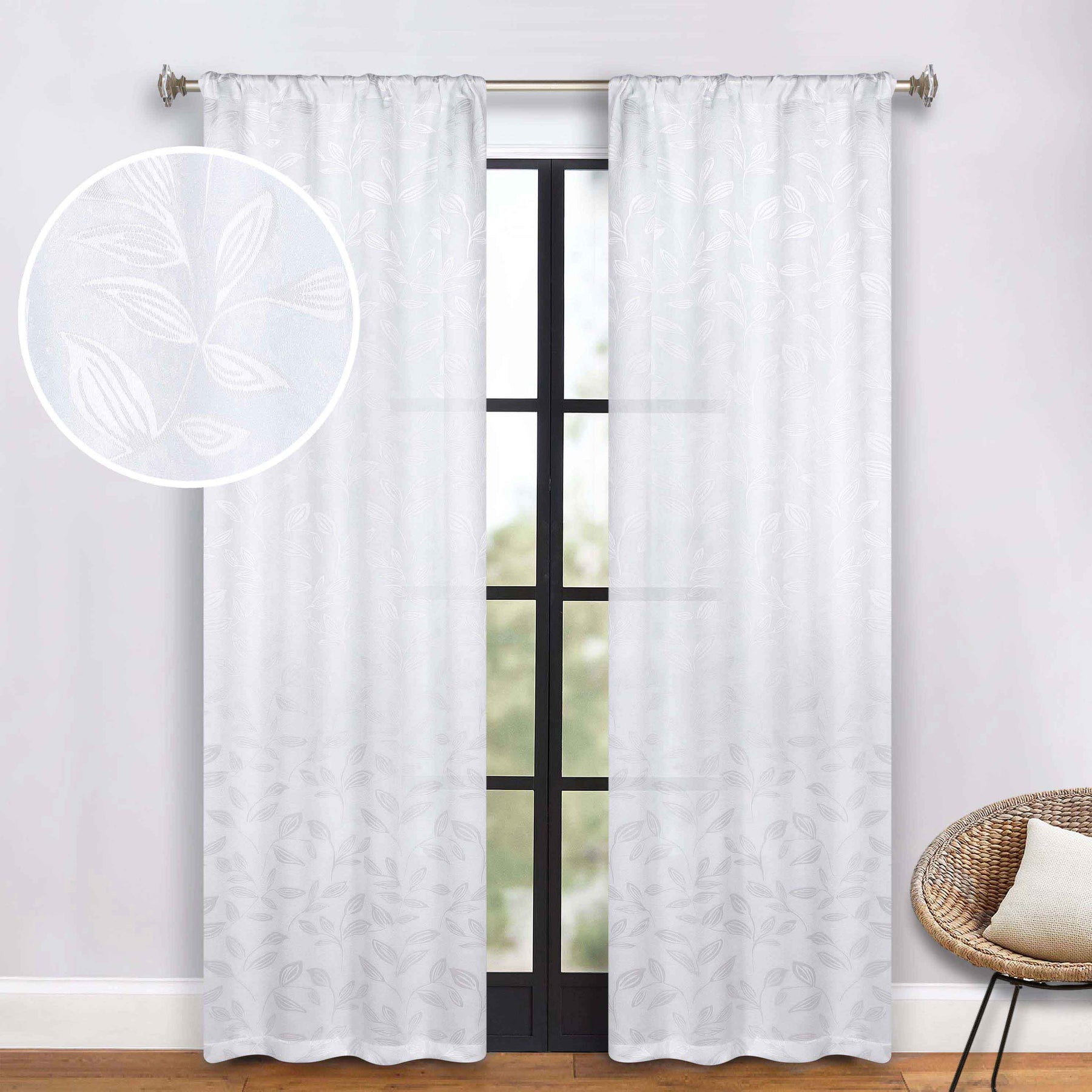 Leaves Room Darkening Washable Blackout Curtain Panels, Set of 2
