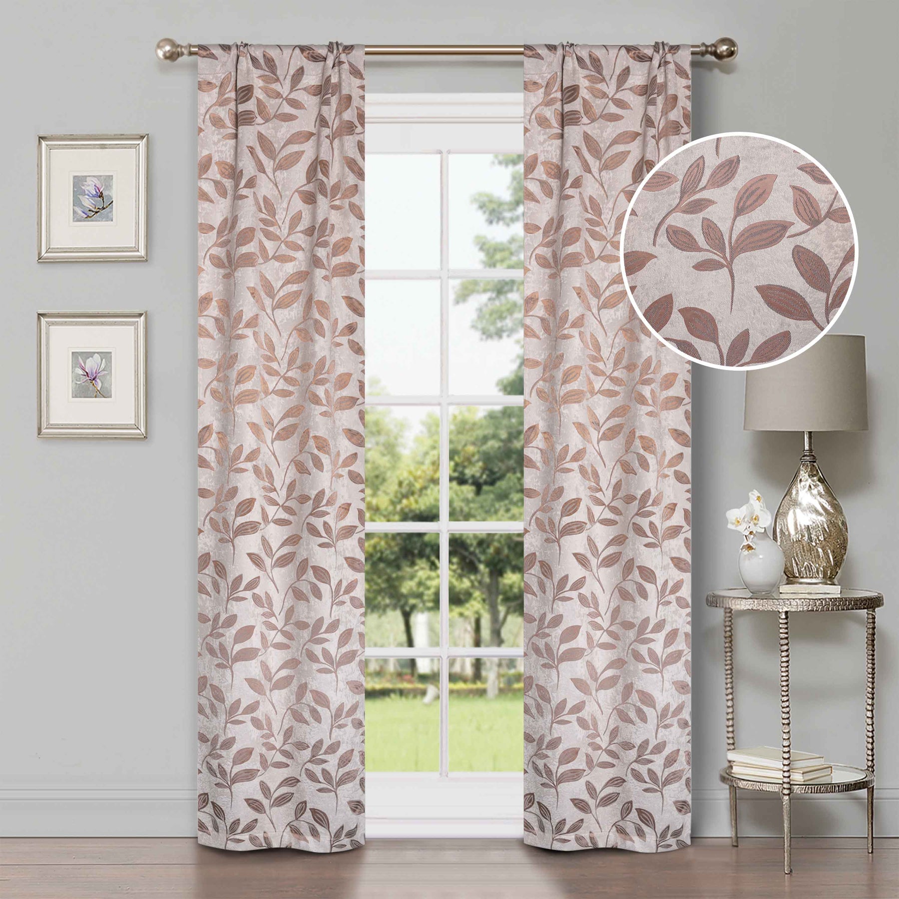 Leaves Room Darkening Washable Blackout Curtain Panels, Set of 2