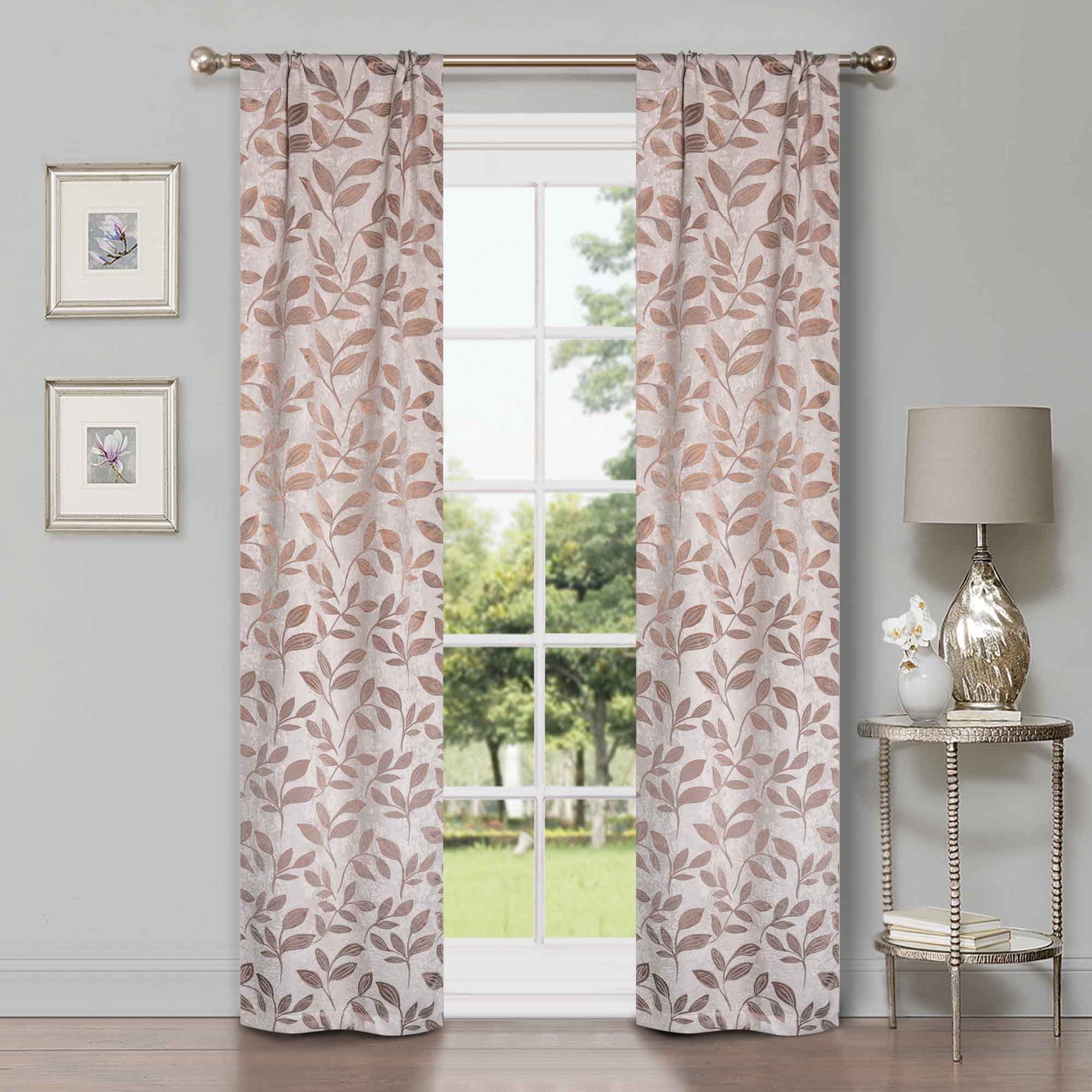 Leaves Room Darkening Washable Blackout Curtain Panels, Set of 2