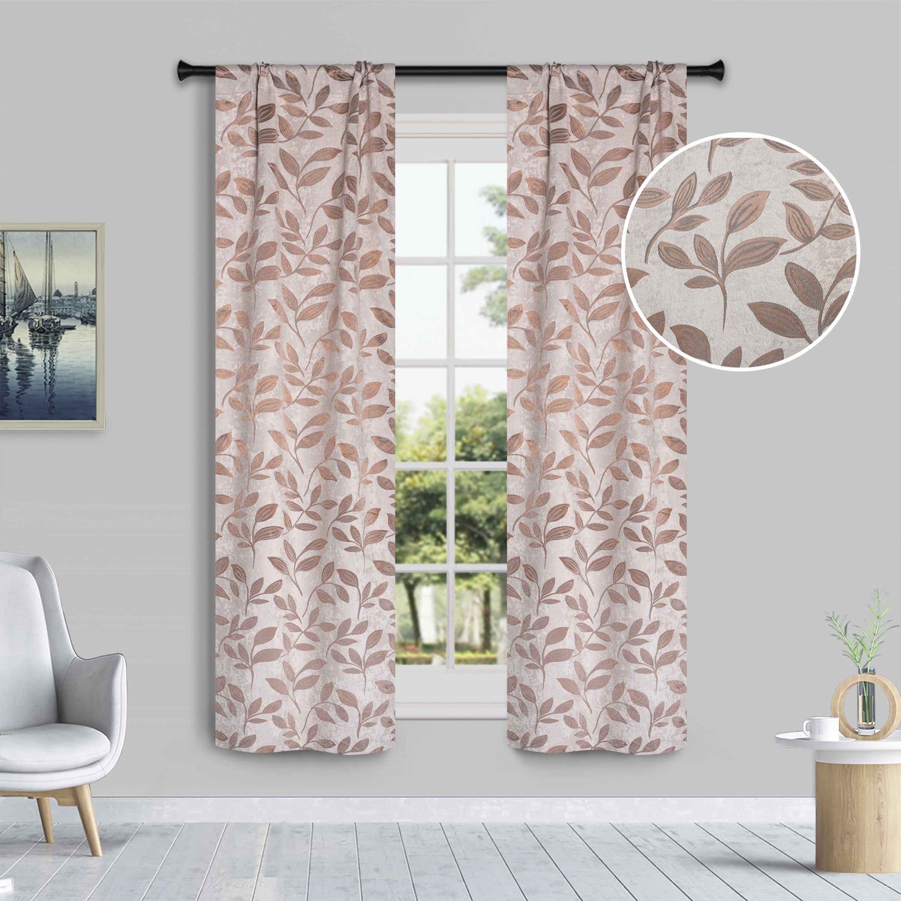 Leaves Room Darkening Washable Blackout Curtain Panels, Set of 2