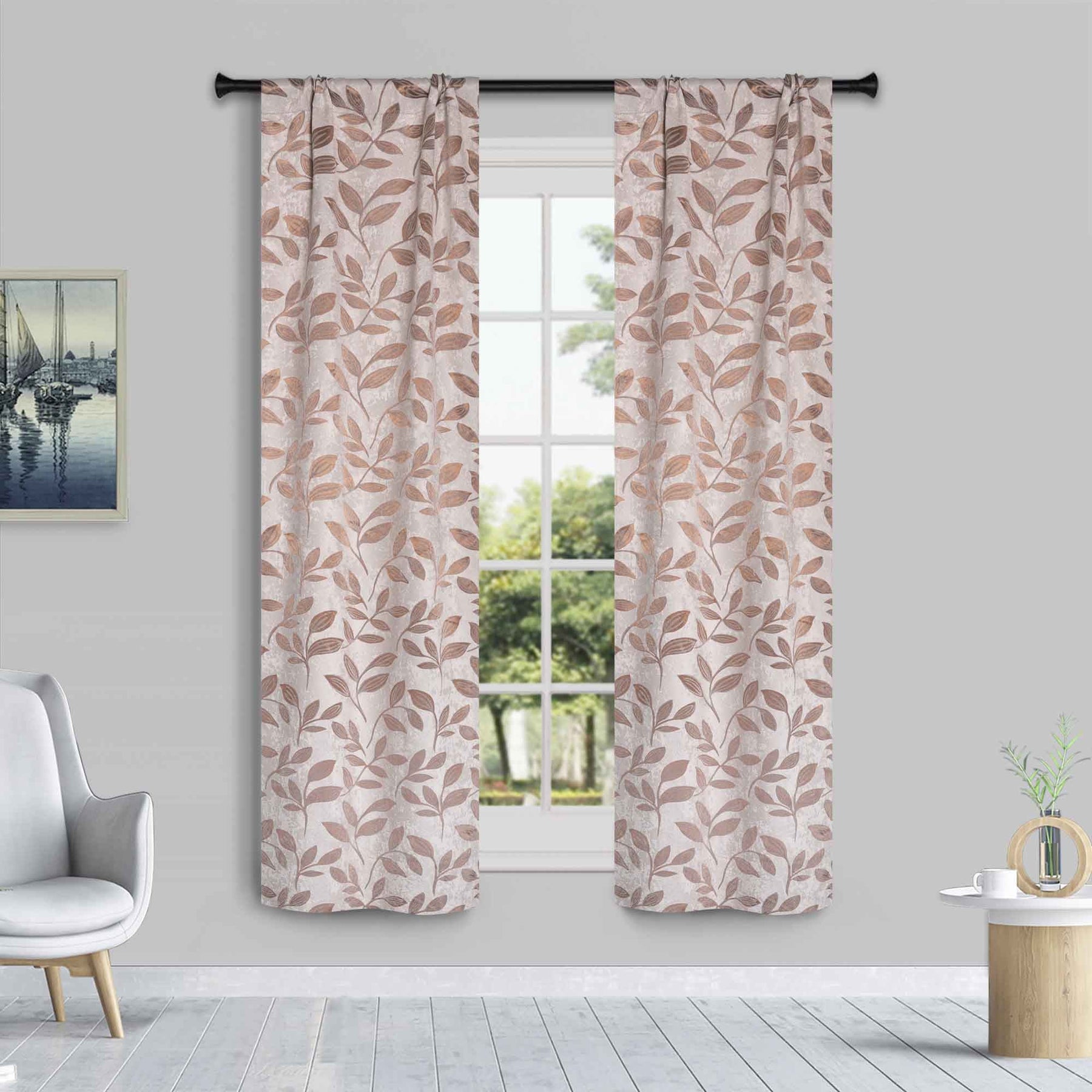 Leaves Room Darkening Washable Blackout Curtain Panels, Set of 2