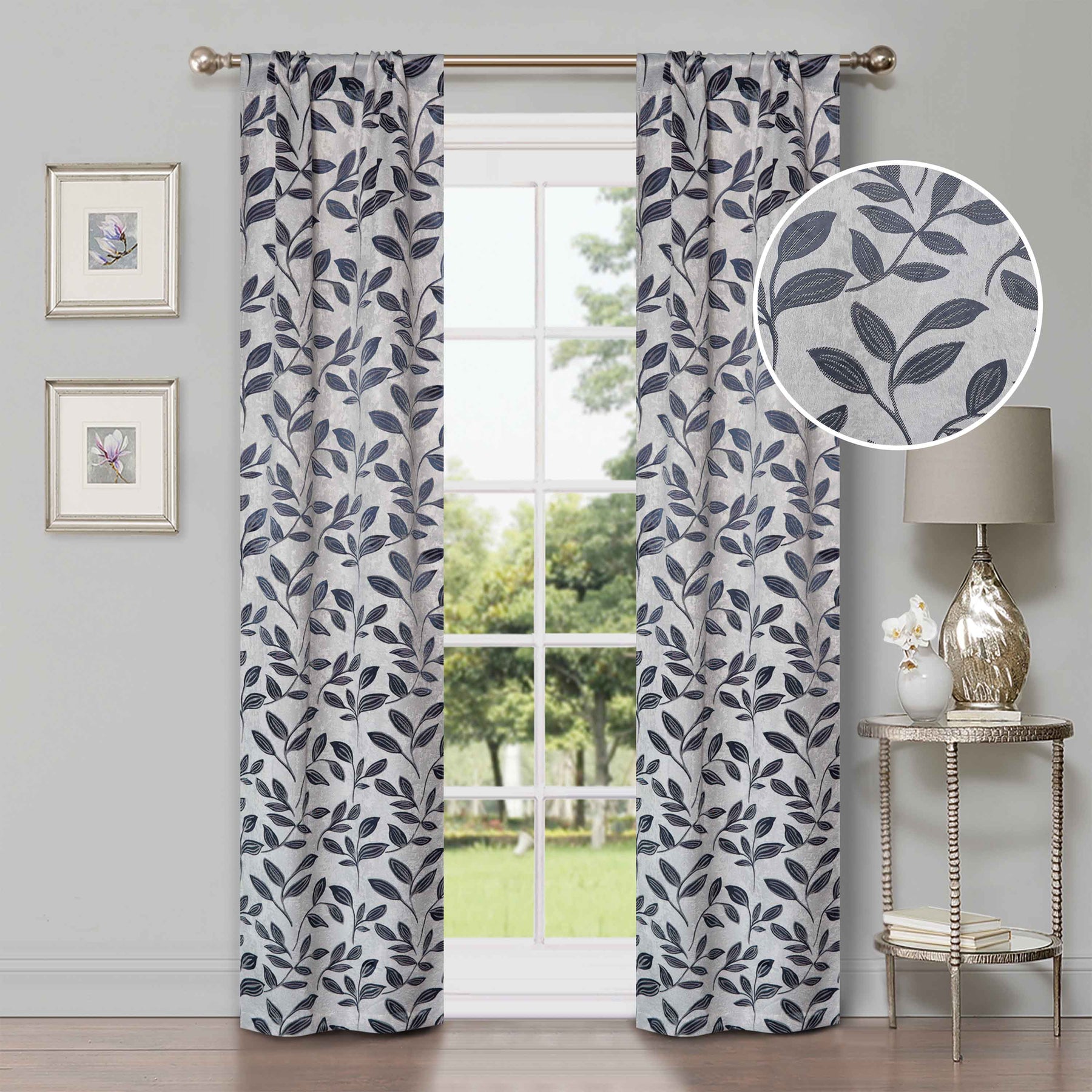 Leaves Room Darkening Washable Blackout Curtain Panels, Set of 2