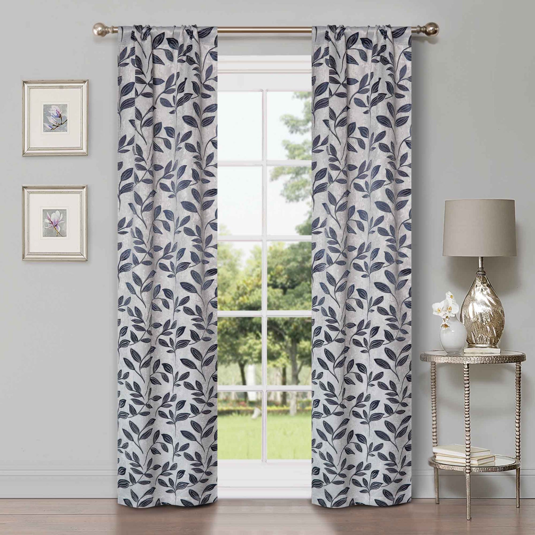 Leaves Room Darkening Washable Blackout Curtain Panels, Set of 2