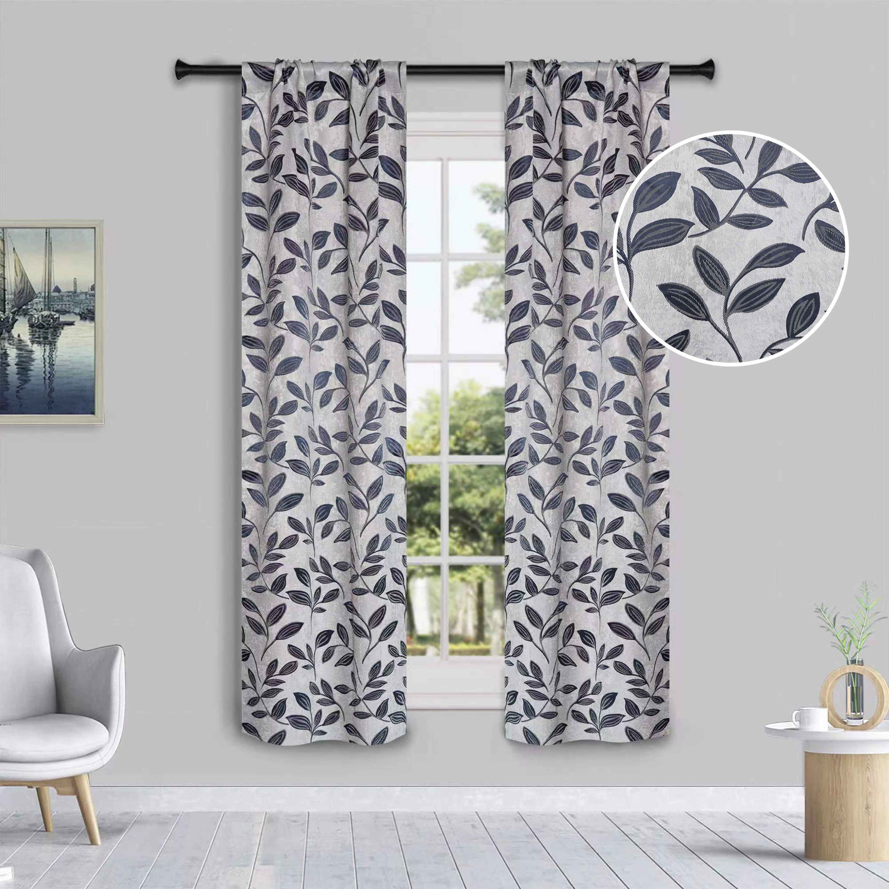 Leaves Room Darkening Washable Blackout Curtain Panels, Set of 2