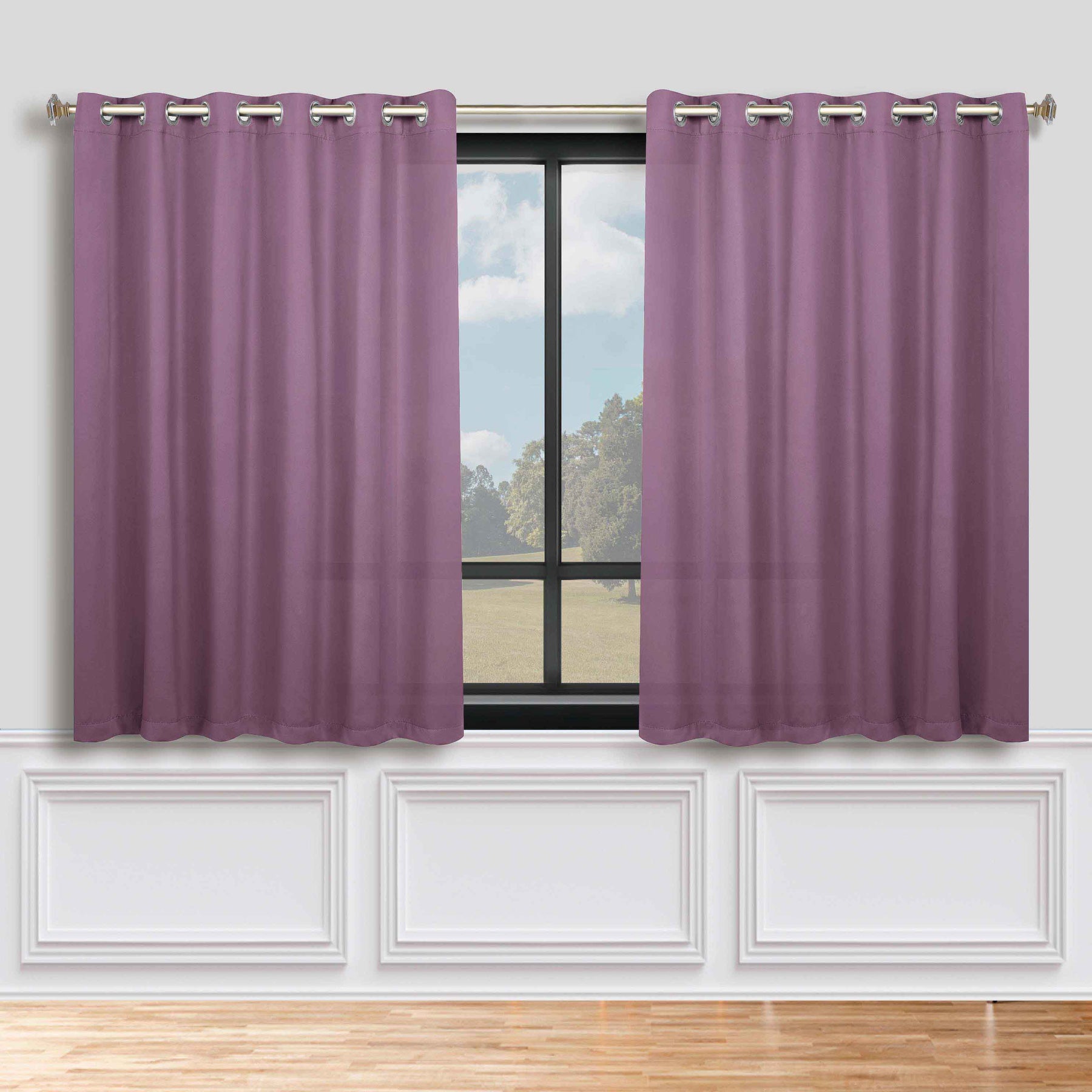 Classic Modern Solid Room Darkening Blackout Curtain Panels, Set of 2