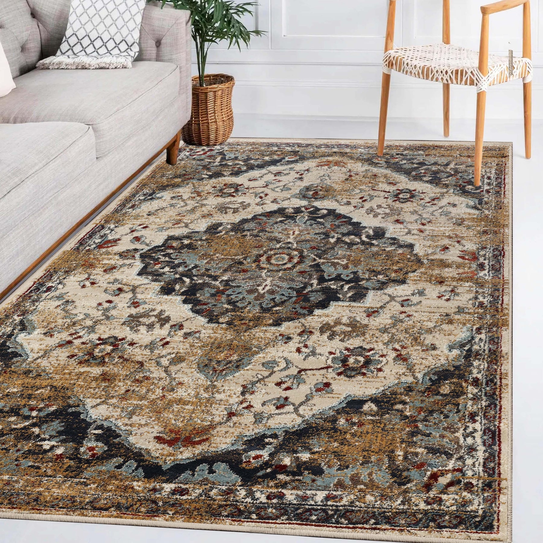 Abena Traditional Medallion Indoor Area Rugs or Runner Rug
